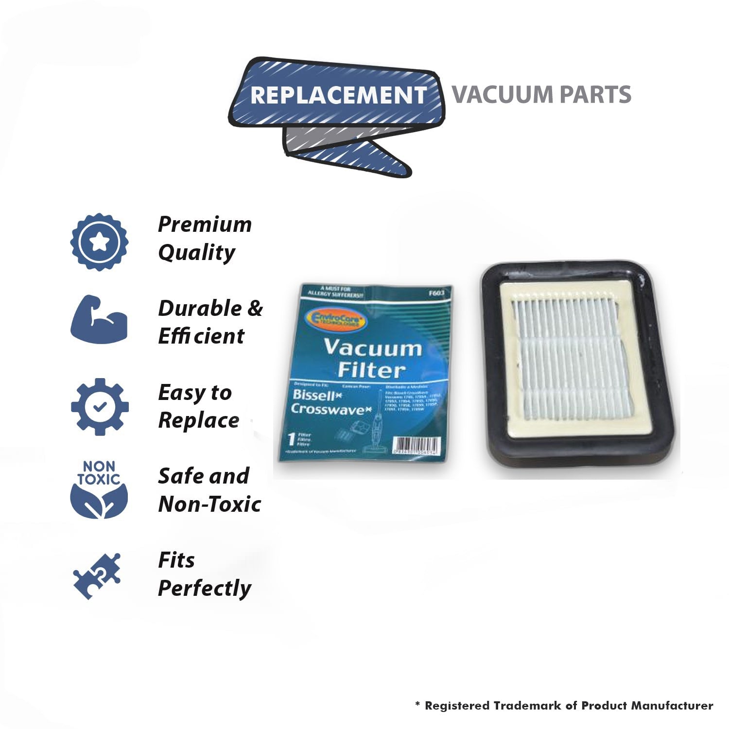 Topvacuumparts Replacement Part for Bissell 1785 Series, Crosswave Vacuum Cleaner Hepa Filter (2pK) # compare to part 18-2328-01