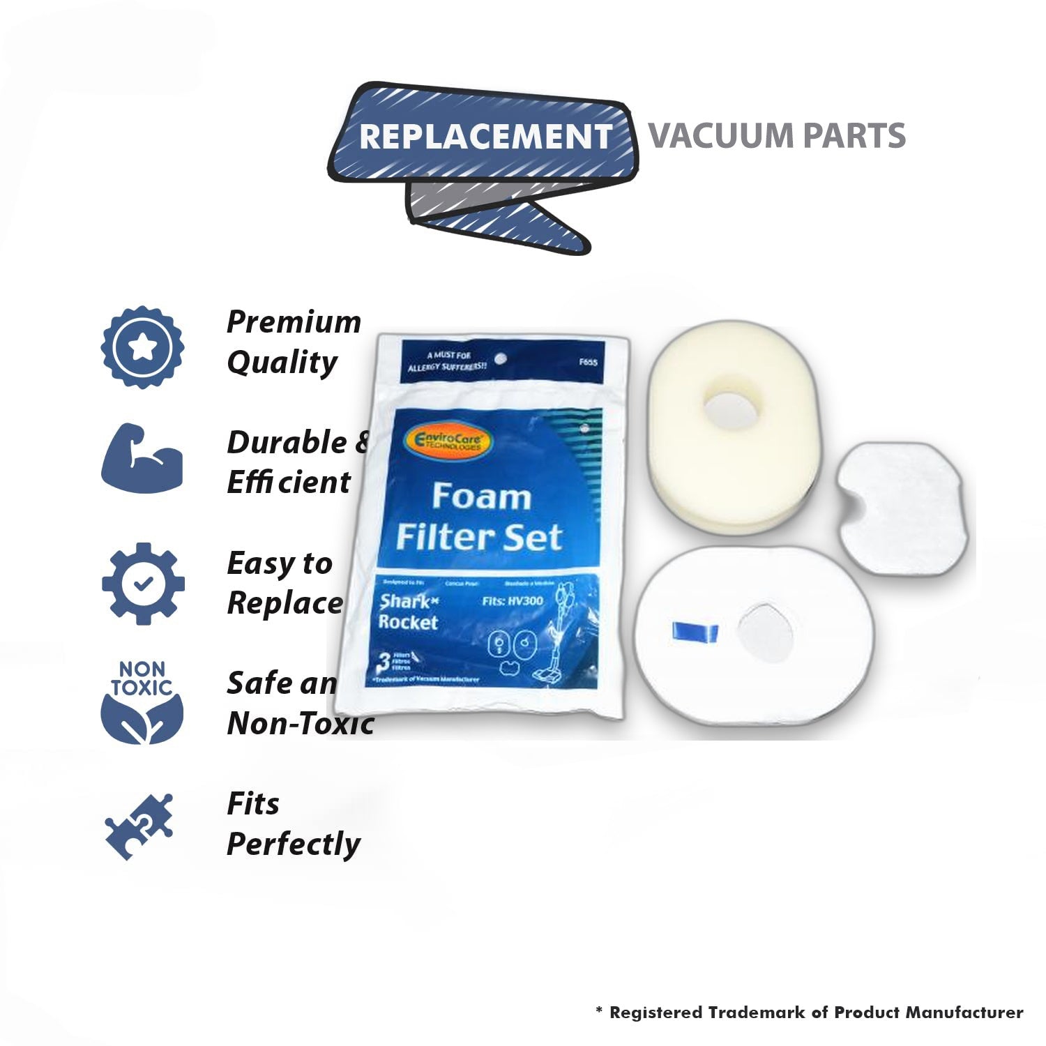 Topvacuumparts Replacement Part For Shark Rocket Vacuum Foam Filter Set-2# compare to part F655