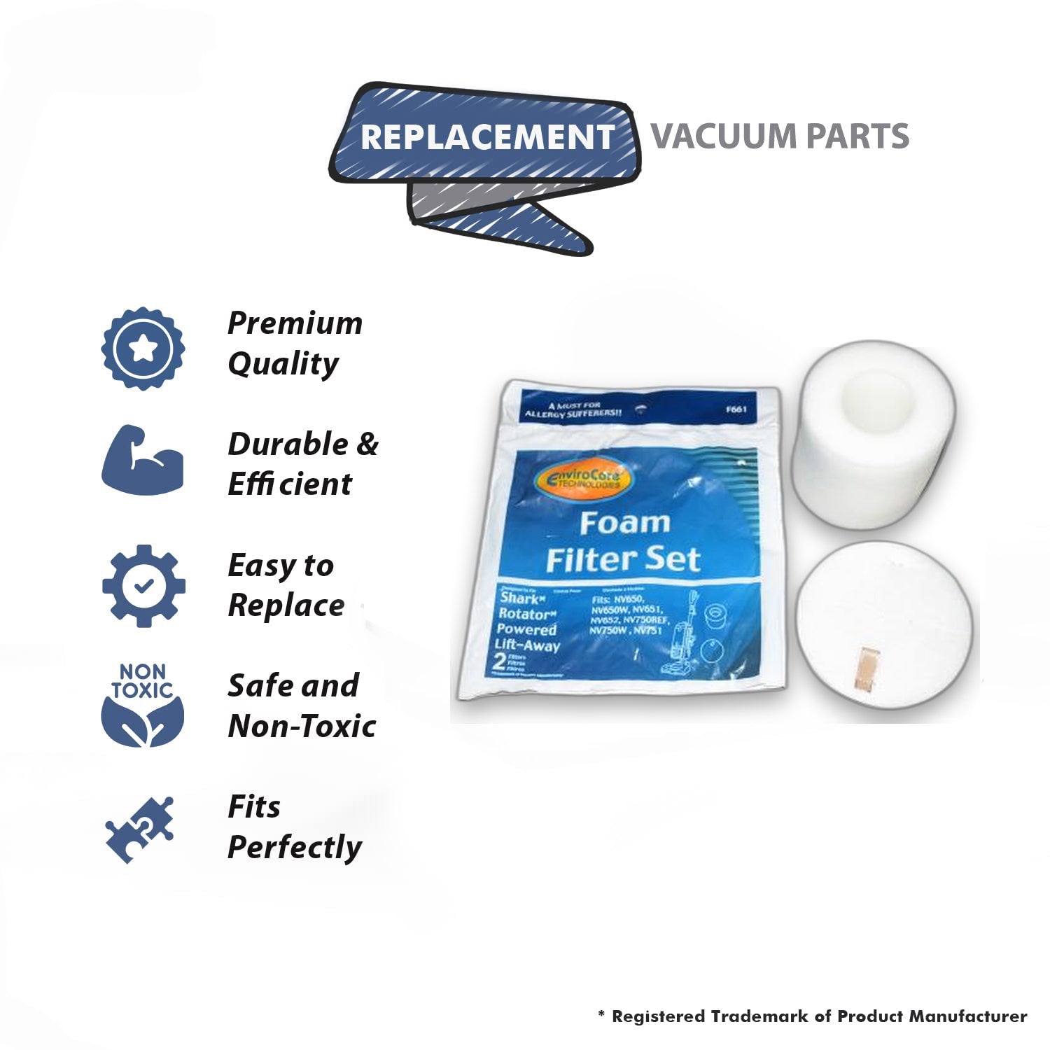 Topvacuumparts Replacement For Shark Rotator Powered Lift Away Compatible Filter Set NV650, NV650W, NV651, NV751 & NV752# compare to part F661