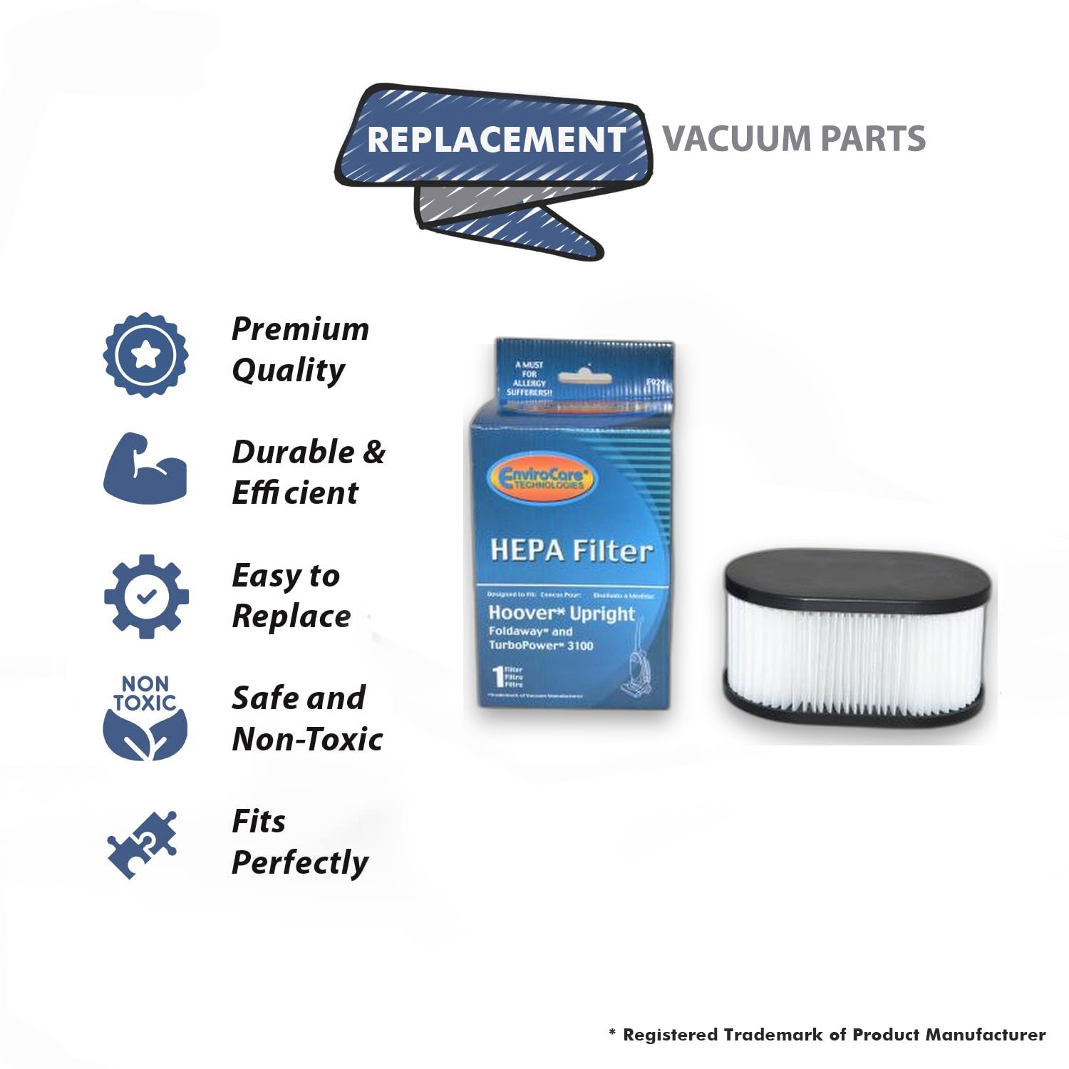 Topvacuumparts Replacement Part For Hoover Filter fits Foldaway Widepath TurboPower Runabout Bagless Upright Vacuum # 40130050 43615090, 43615-090