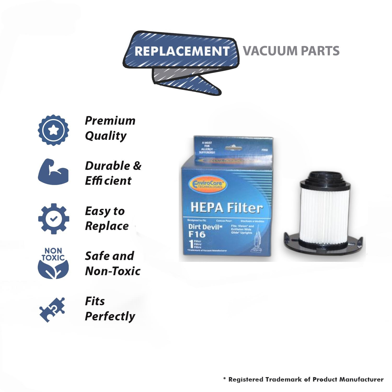 Topvacuumparts Replacement Part For Dirt Devil F-16 Upright Vacuum Cleaner Hepa 2 Filter # compare to part F950