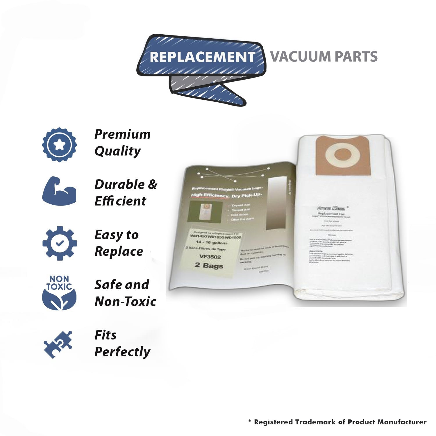 Topvacuumparts Replacement Part For Proteam WD1450, 1850 Vacuum Cleaner Rigid High Efficiency Paper Bags (4pk) # compare to part GK-3502