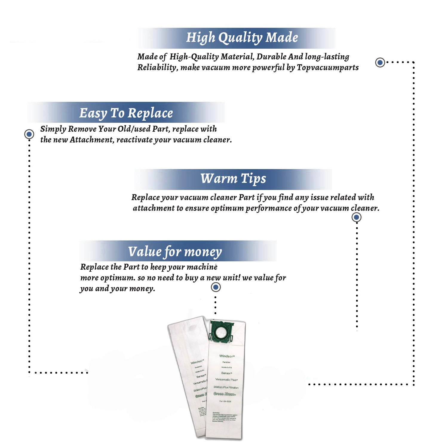 Topvacuumparts Replacement Part For Versamatic Vacuum Cleaner Triple Layer Paper Bags 10 pk # compare to part GK-5300