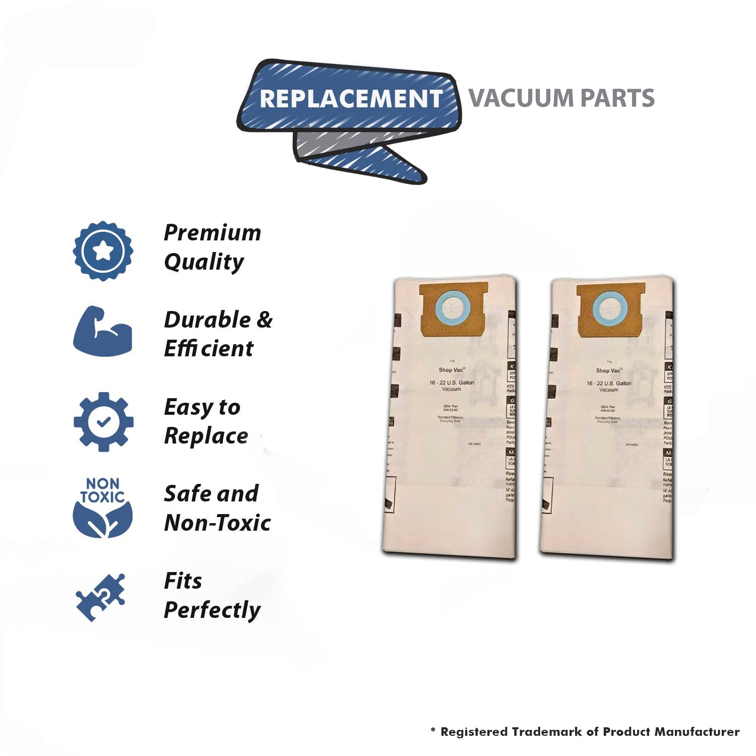 Topvacuumparts Replacement Part For Shop-Vac Vacuum Cleaner 16-22 Gallon Paper Bags (6pk) # compare to part GK-54005