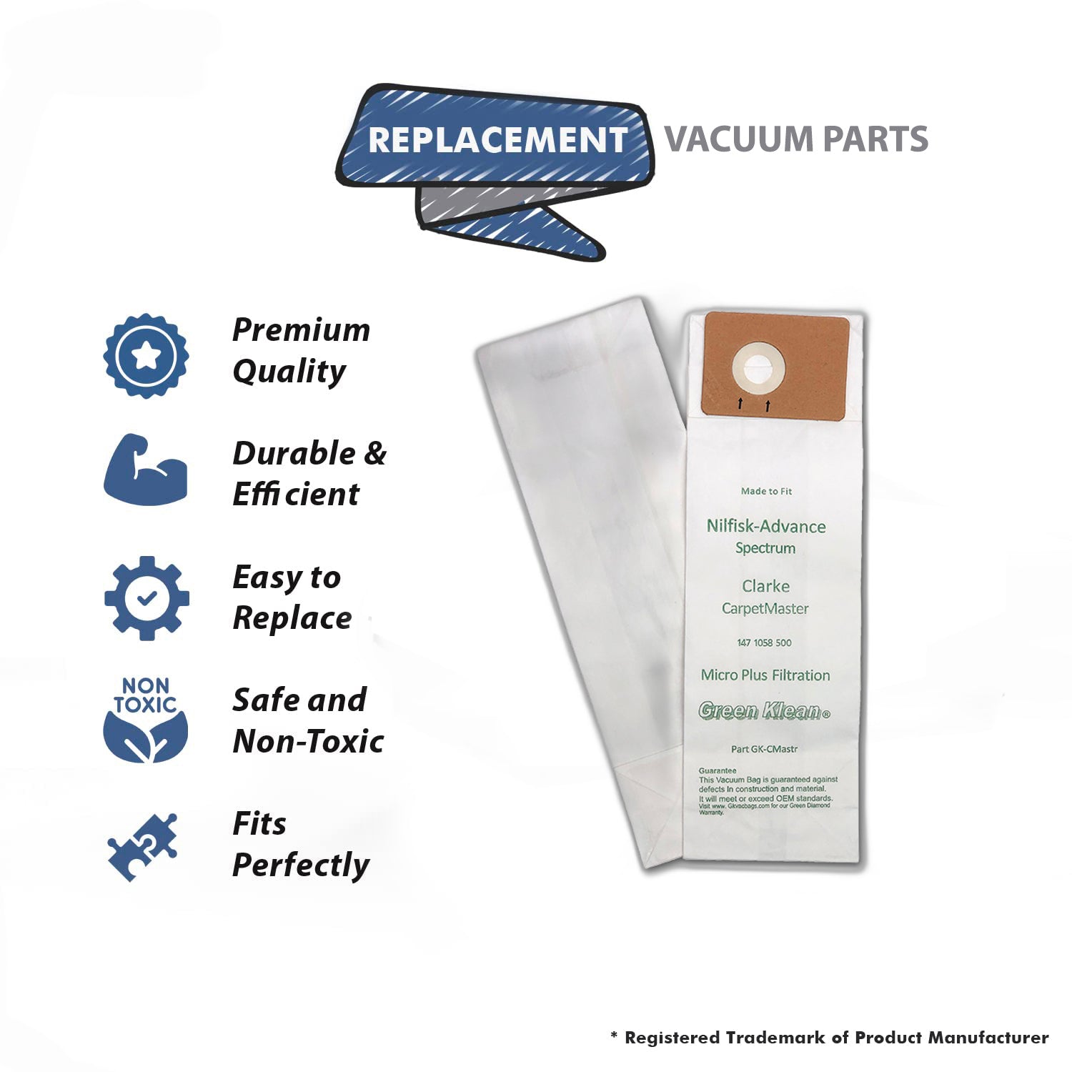 Topvacuumparts Replacement Part For Advance Spectrum, Clarke Vacuum Cleaner Paper Bag 10PK # compare to part GK-CMASTER