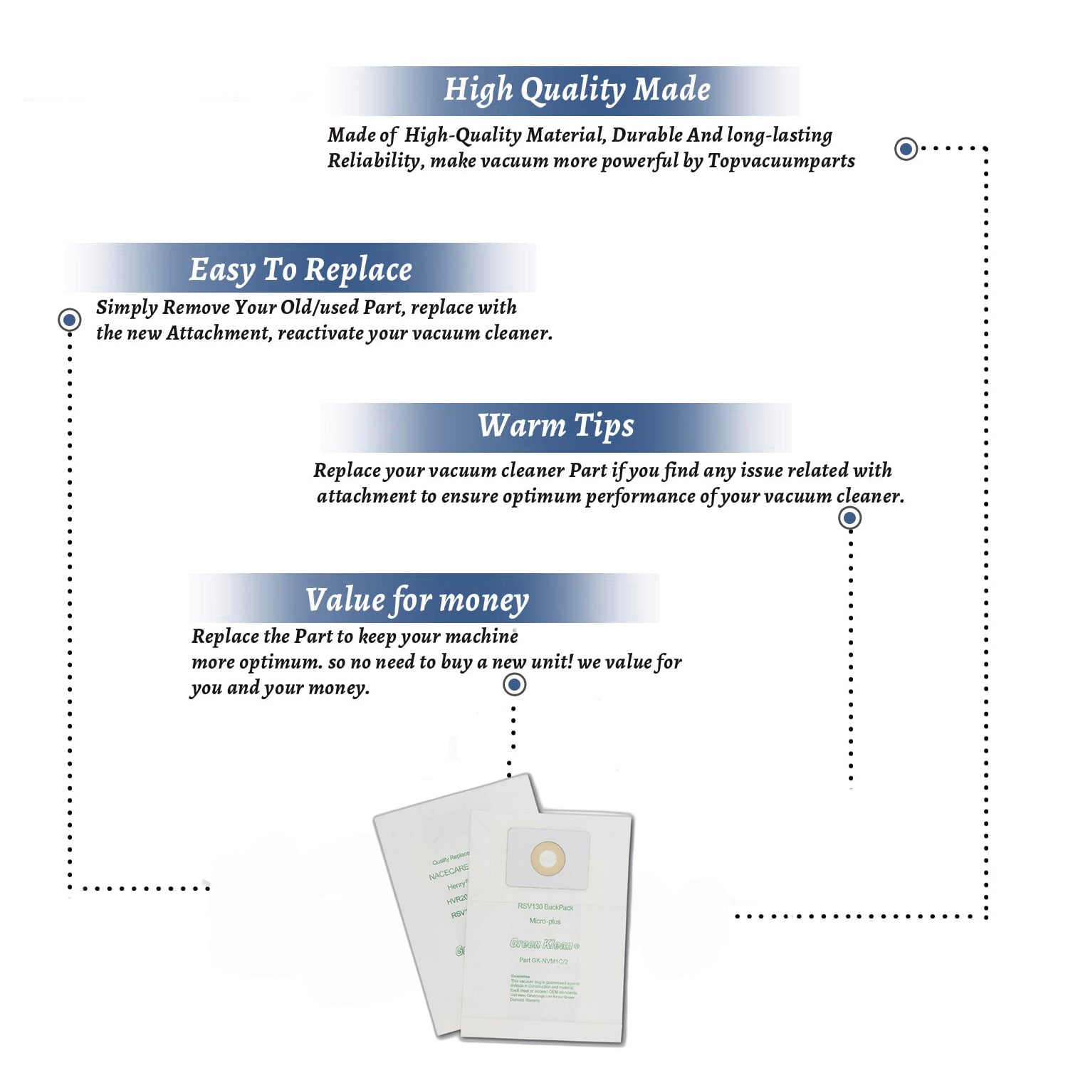Topvacuumparts Replacement Part For Nacecare Vacuum Cleaner Paper Bags # Compare to Part GK-NVM1C