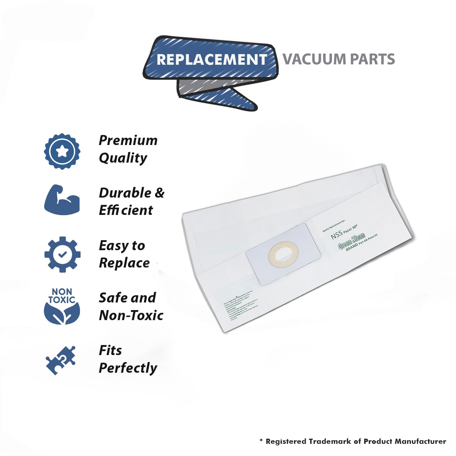 Topvacuumparts Replacement Part For NSS Vacuum Cleaner Paper Bag, GK NSS Pacer 30 WAV, 3Pk # compare to part GK-PACER30