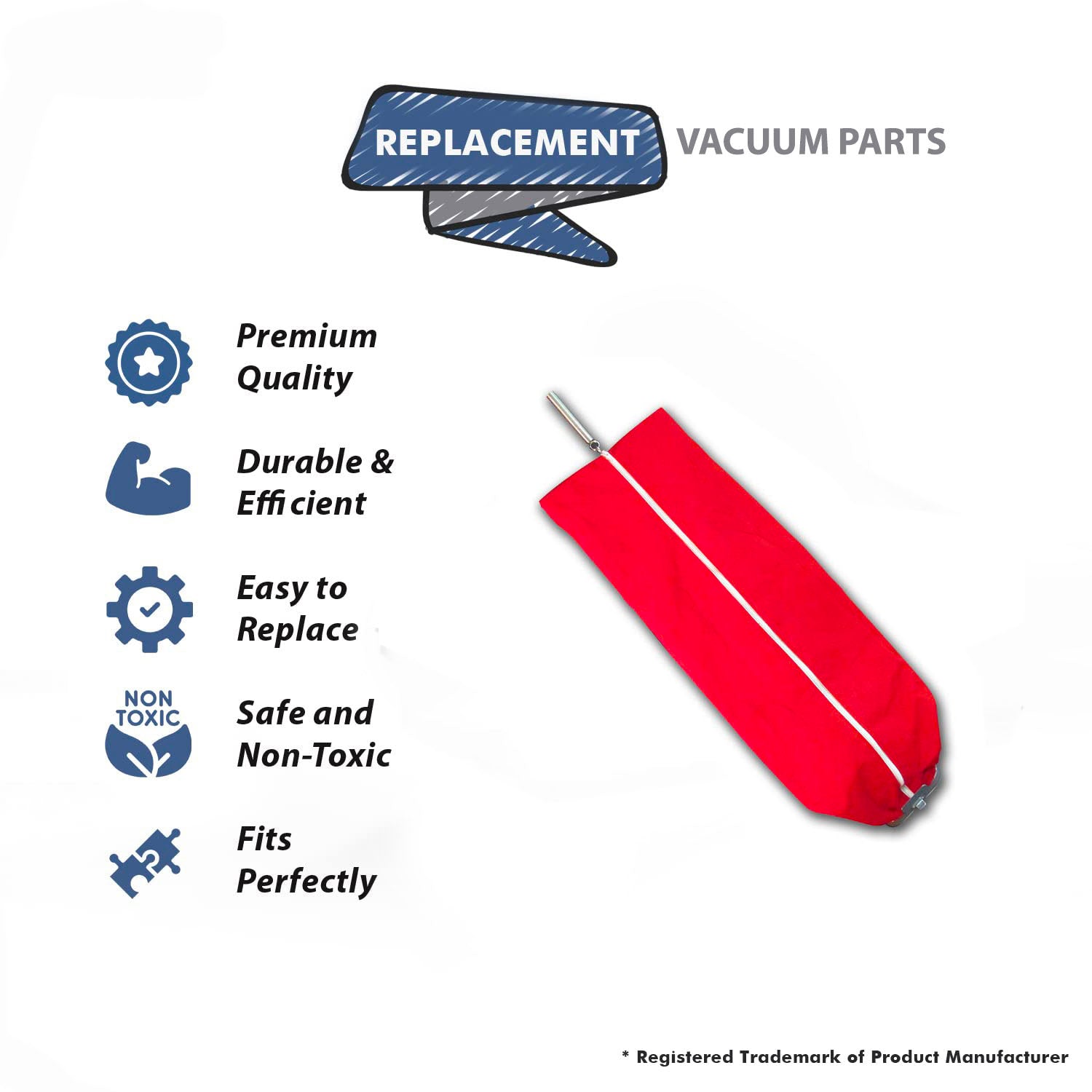 Topvacuumparts Replacement Part For Vacuum Cleaner Full Zipper Red Cloth Bag # compare to part GK-SANICLOTH-12