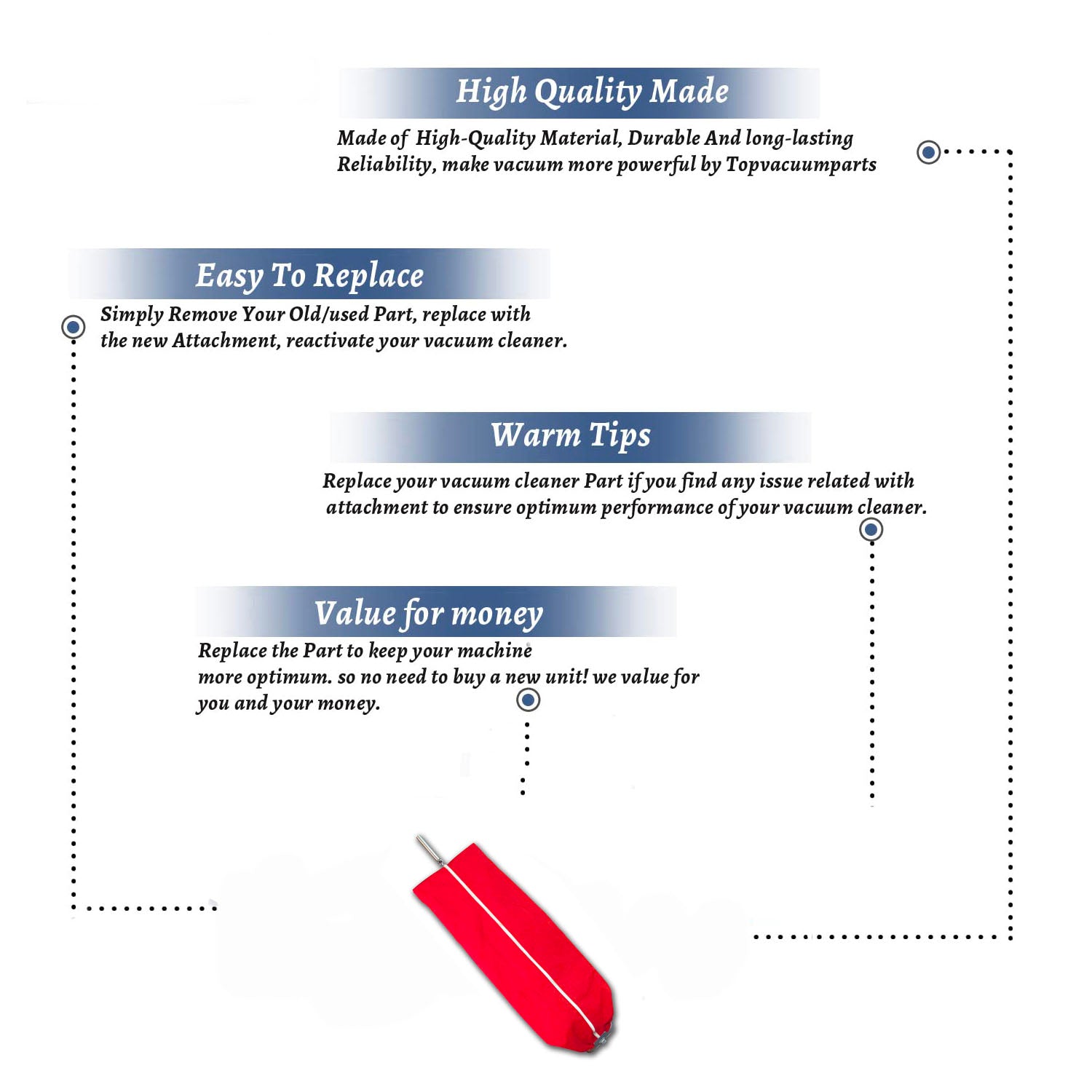 Topvacuumparts Replacement Part For Vacuum Cleaner Full Zipper Red Cloth Bag # compare to part GK-SANICLOTH-12