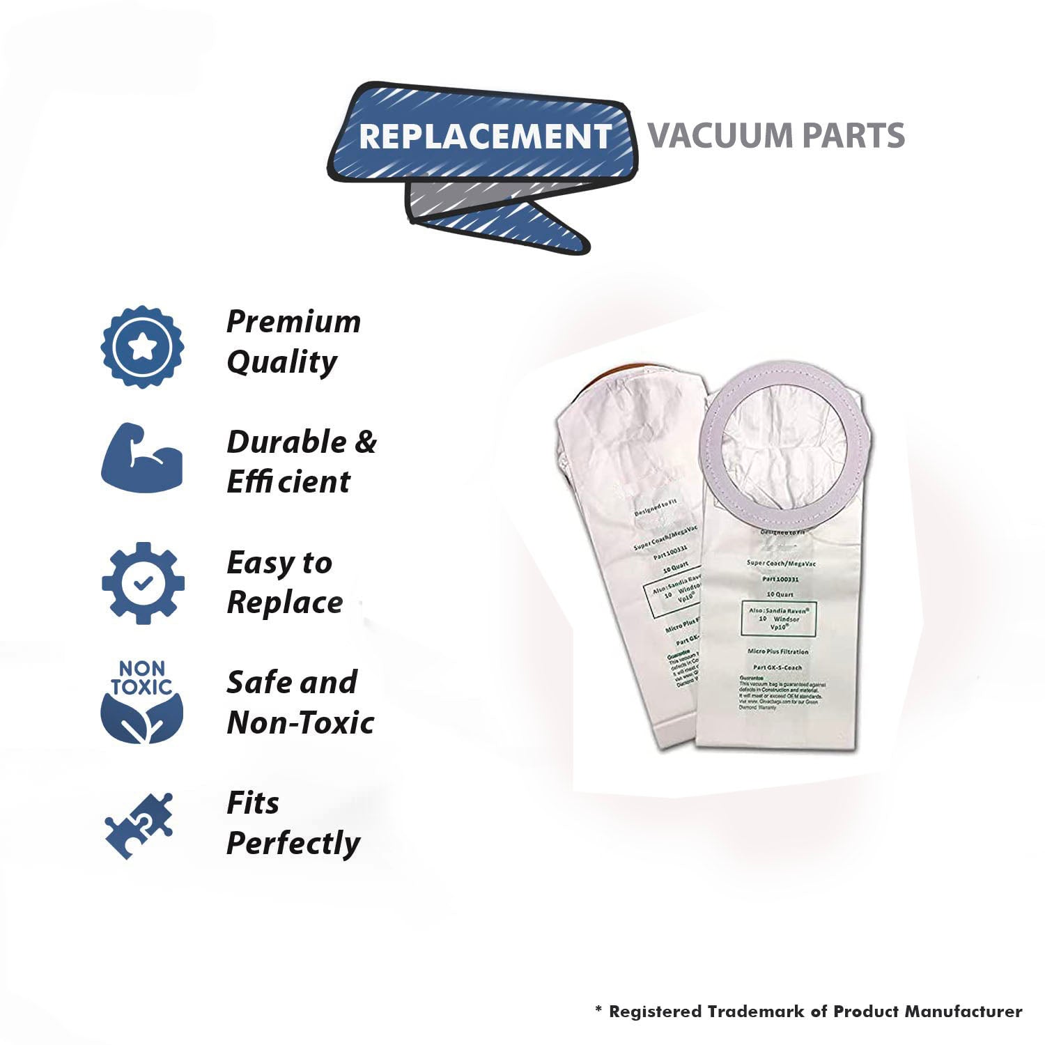 Topvacuumparts Replacement Part For Advance VU500 Vacuum Cleaner Paper Bags 10PK # compare to part GK-VU500