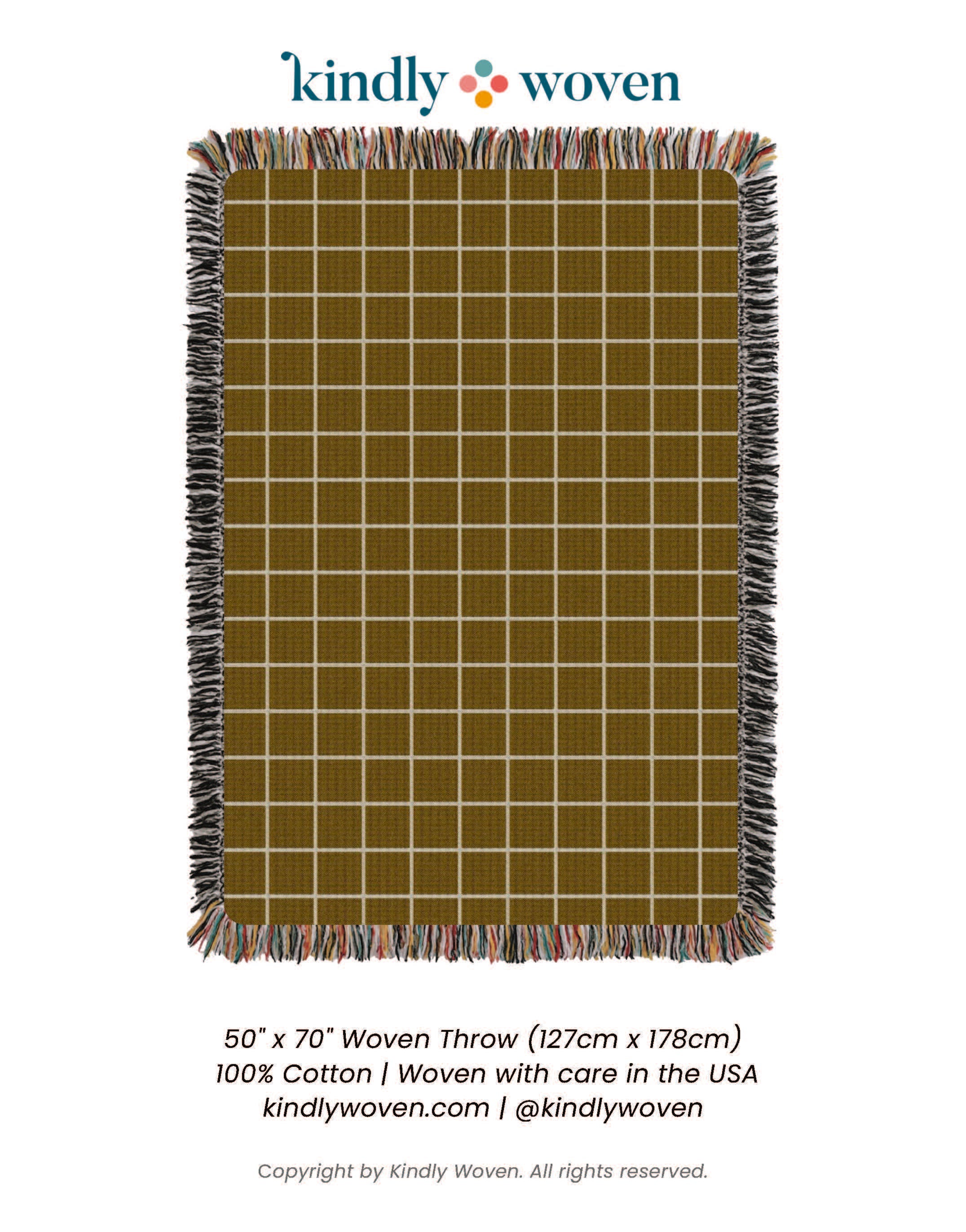 Golden Brown Grid Jacquard Woven Throw Blanket, Reversible Cotton Throw, Made in USA | Greer Acorn