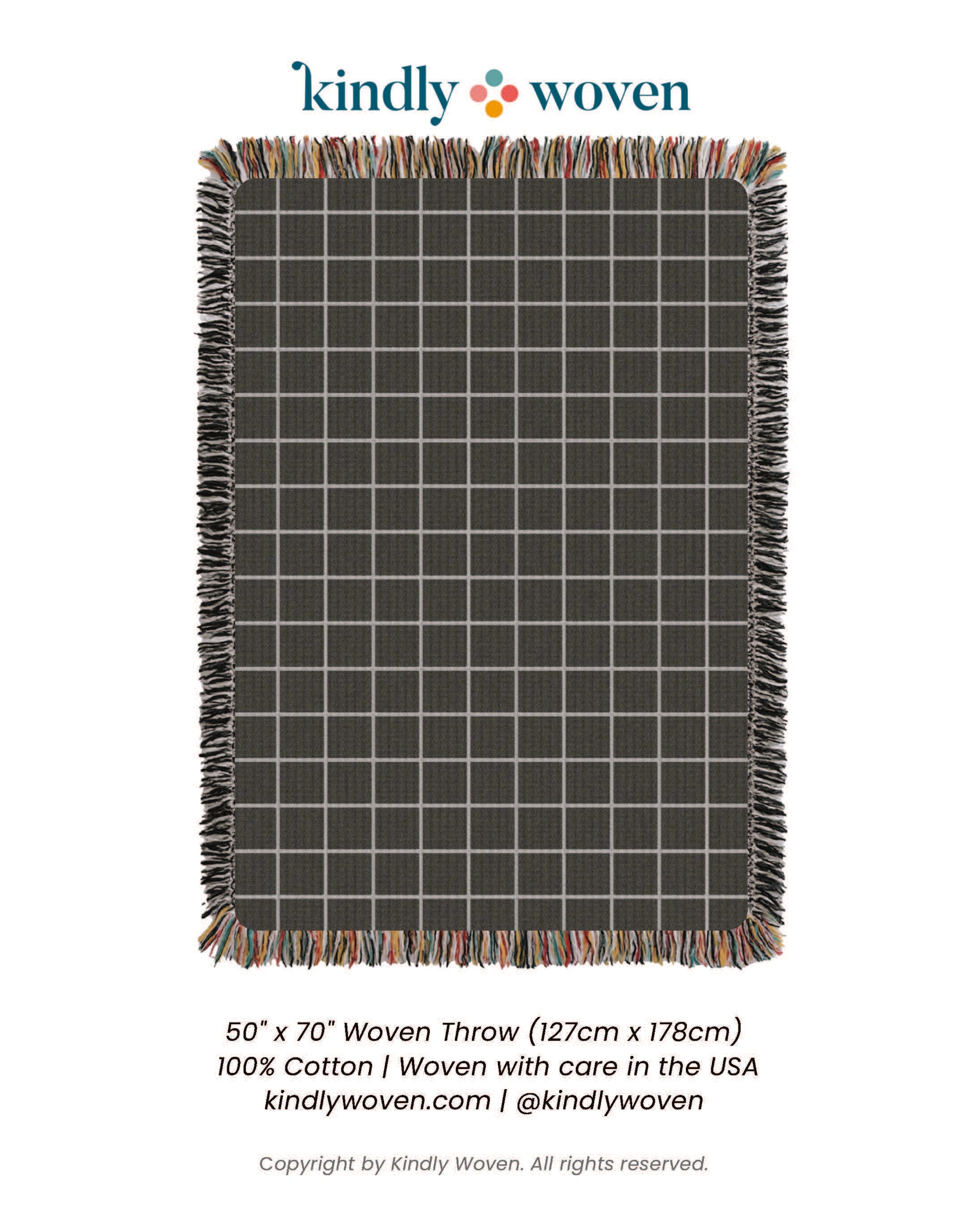 Charcoal Grid Jacquard Woven Throw Blanket, Reversible Cotton Throw, Made in USA | Greer Nocturne