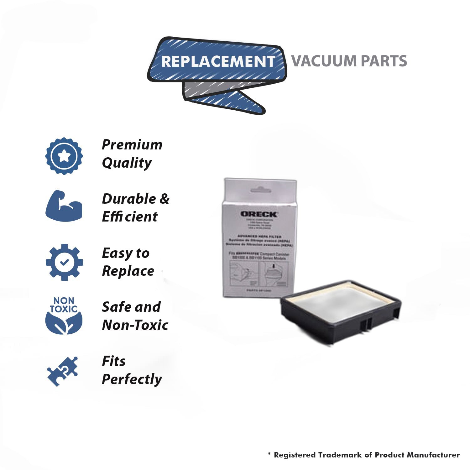 Topvacuumparts Replacement Part For Oreck Buster B 1000 CC1600 Vacuum Cleaner Hepa Filter # compare to part HF-1000