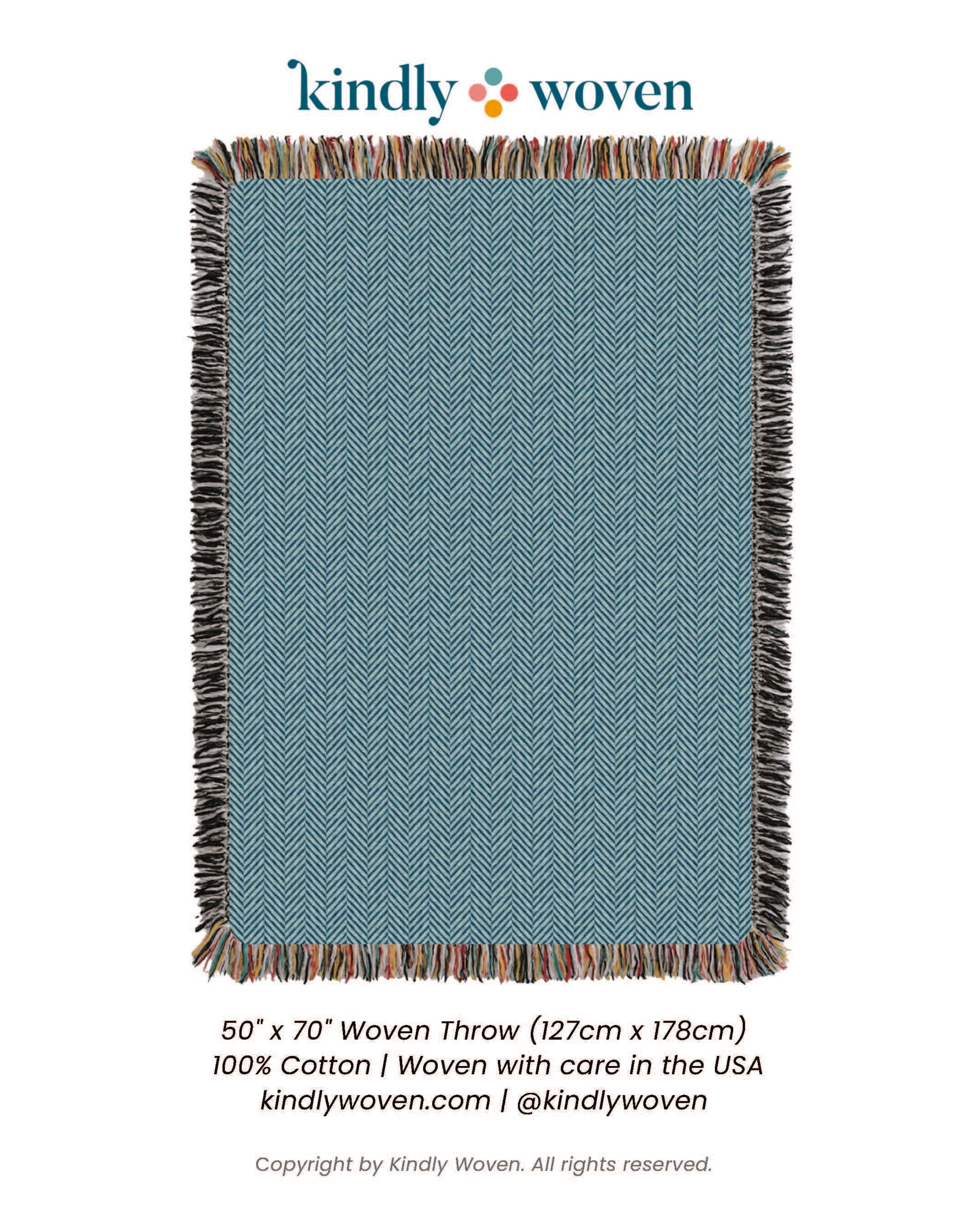 Blue Herringbone Jacquard Woven Throw Blanket, Reversible Cotton Throw, Made in USA | Henry Chambray