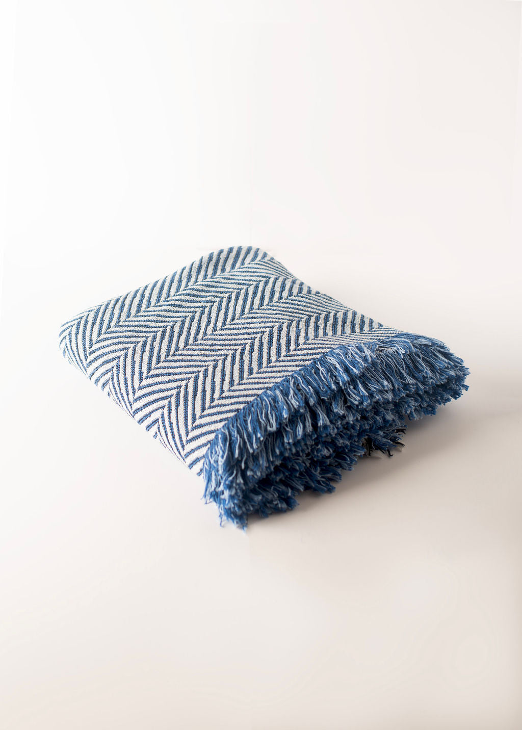 Blue Herringbone Jacquard Woven Throw Blanket, Reversible Cotton Throw, Made in USA | Henry Chambray
