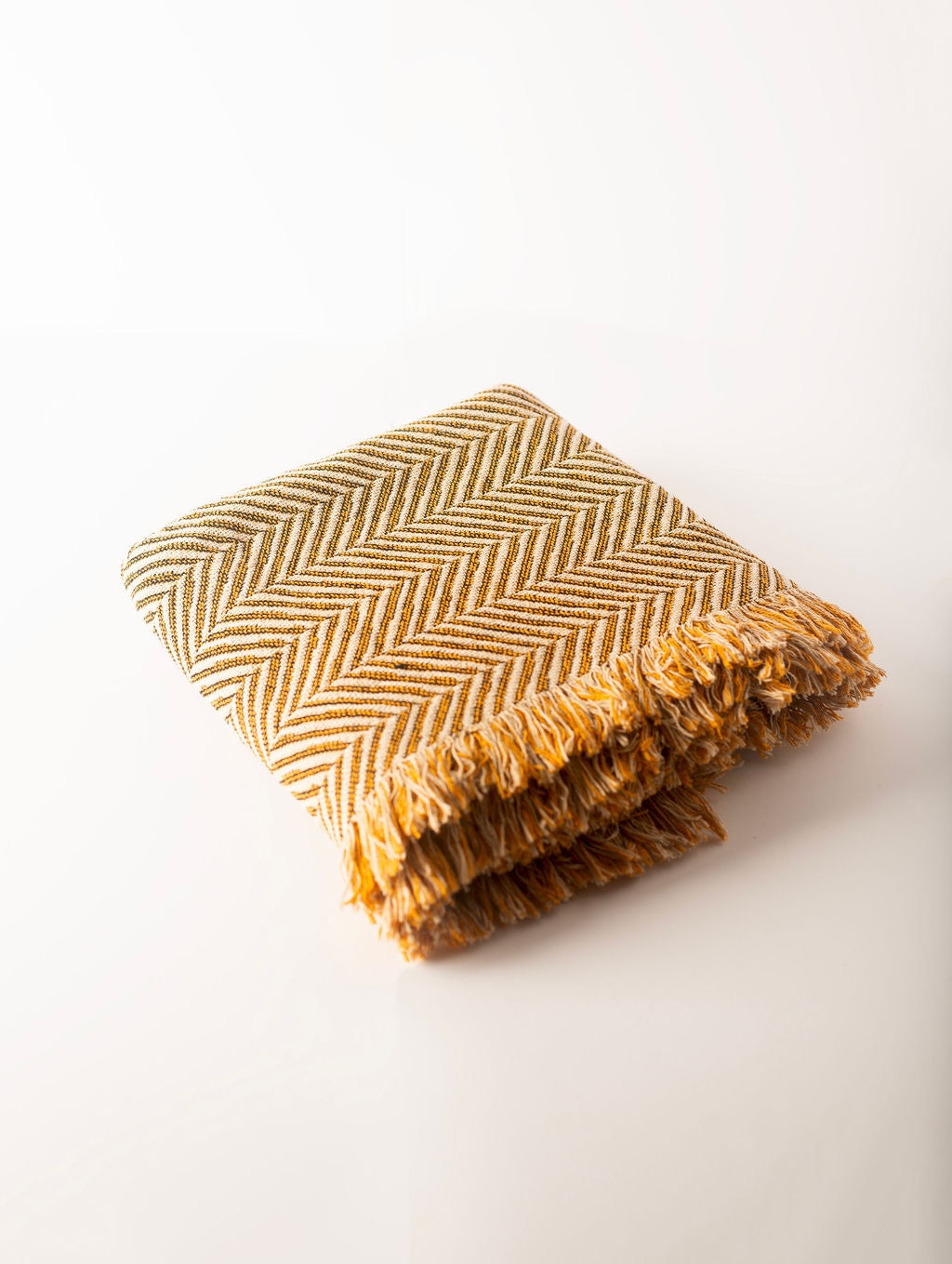 Golden Herringbone Jacquard Woven Throw Blanket, Reversible Cotton Throw, Made in USA | Henry Goldenrod