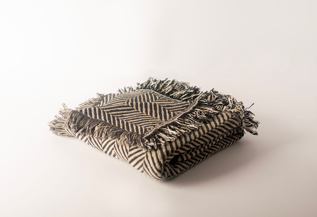 Neutral Herringbone Jacquard Woven Throw Blanket, Reversible Cotton Throw, Made in USA | Henry Stone