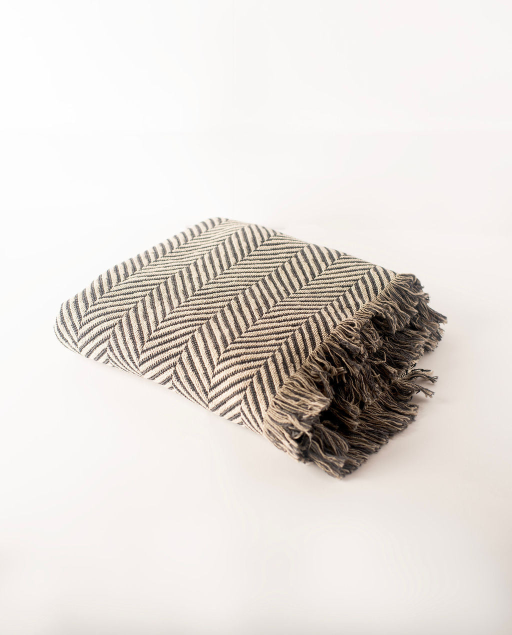 Neutral Herringbone Jacquard Woven Throw Blanket, Reversible Cotton Throw, Made in USA | Henry Stone