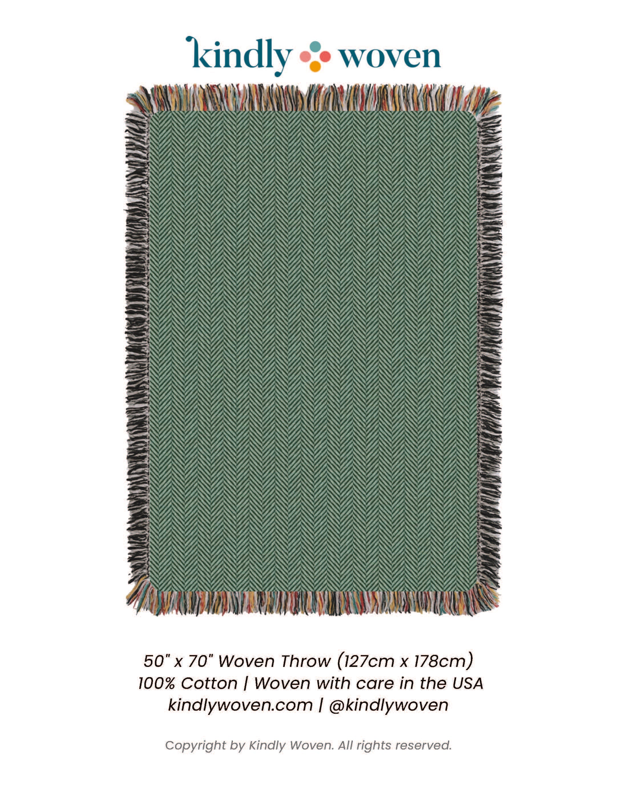 Green Herringbone Jacquard Woven Throw Blanket, Reversible Cotton Throw, Made in USA | Henry Verbena
