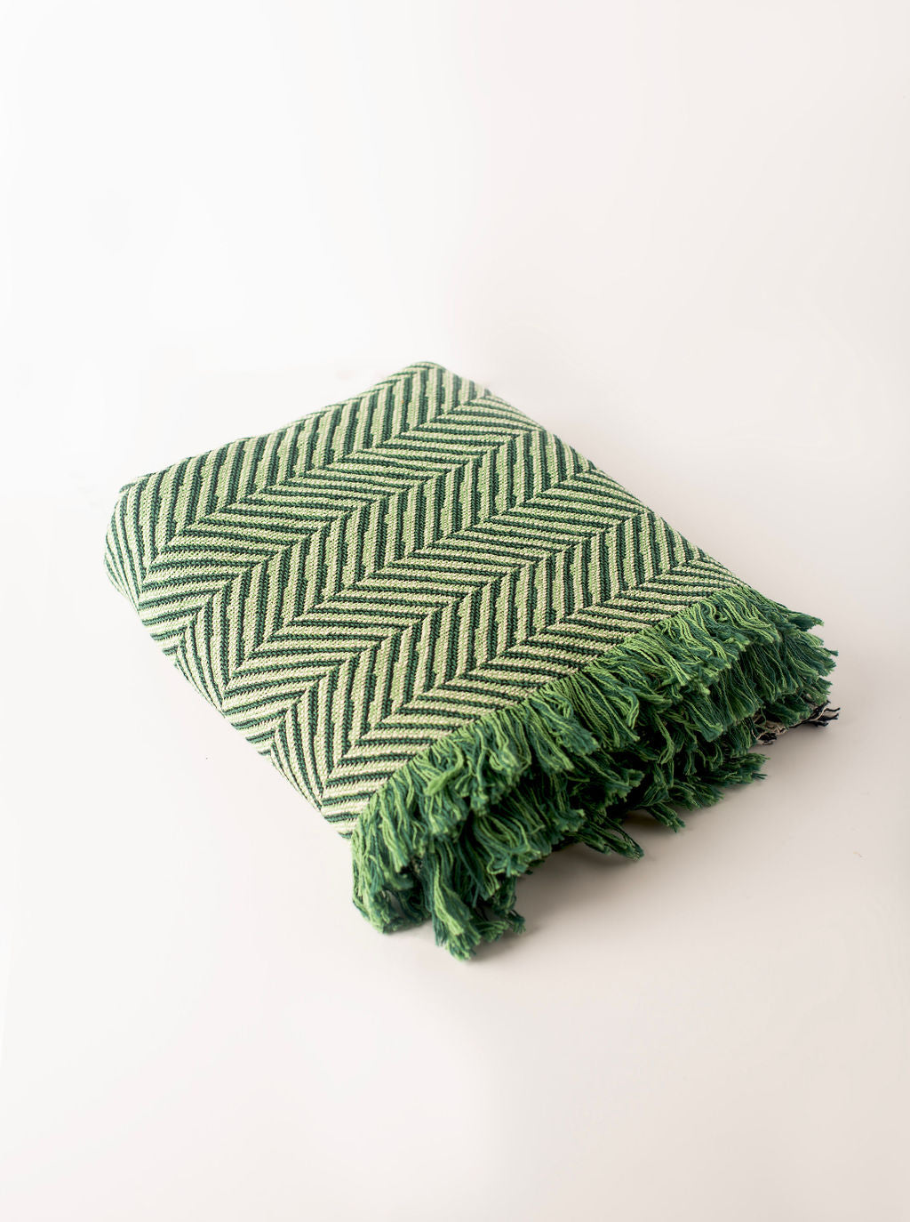 Green Herringbone Jacquard Woven Throw Blanket, Reversible Cotton Throw, Made in USA | Henry Verbena
