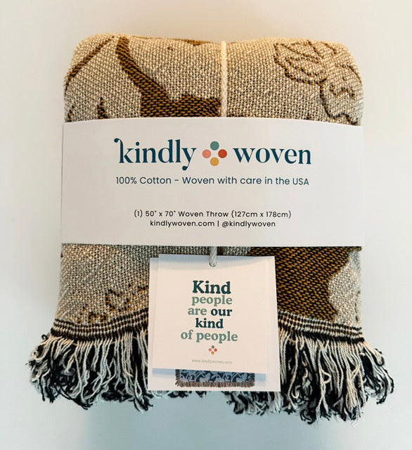 Neutral Floral Jacquard Woven Throw Blanket, Reversible Cotton Throw, Made in USA | Addy Tuffet