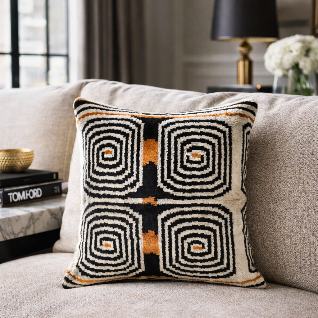 Labyrinth Silk Velvet Ikat Pillow Cover 20 X 20