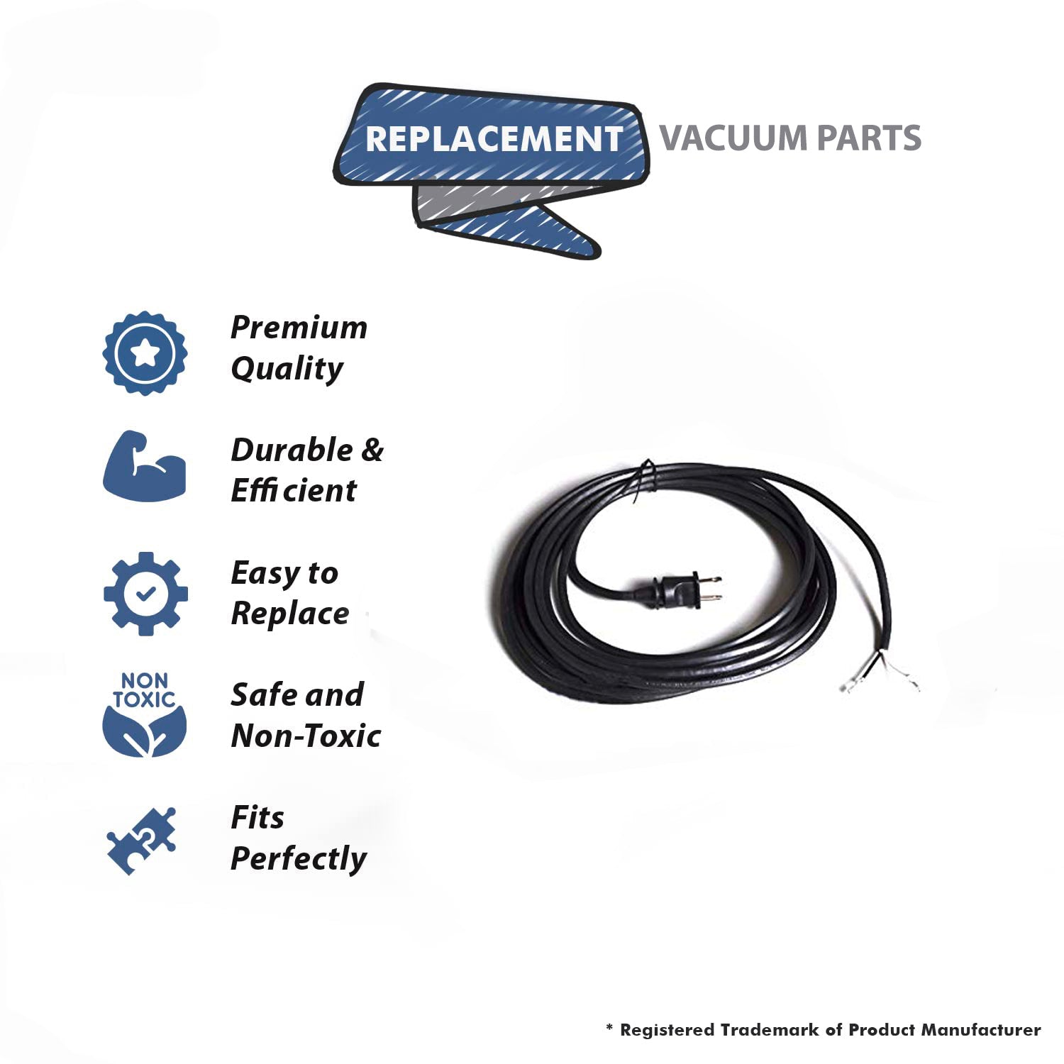 Topvacuumparts Replacement Part For Miele Vacuuum Cleaner 20' Black Polarized 2-Wire Cord # compare to part M56