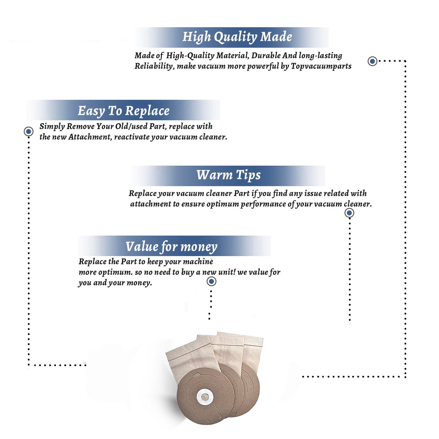 Topvacuumparts Replacement Part For Miracle Mate Tri-Star Vacuum Cleaner Paper Bags 3PK # Compare To Part MM1