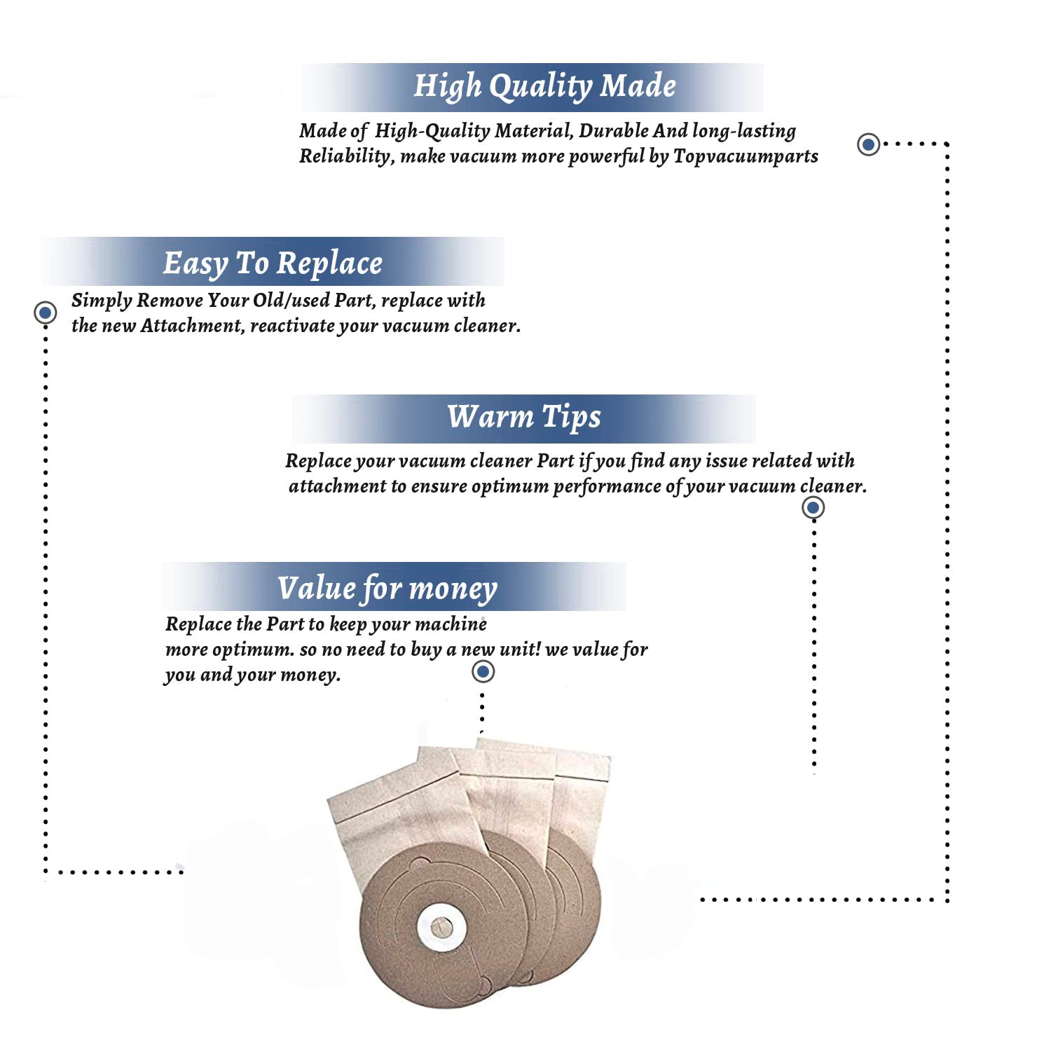 Topvacuumparts Replacement Part For Miracle Mate Canister MicroLined Vacuum Cleaner Bags [3 Pack 9 Bags] # compare to part MM1