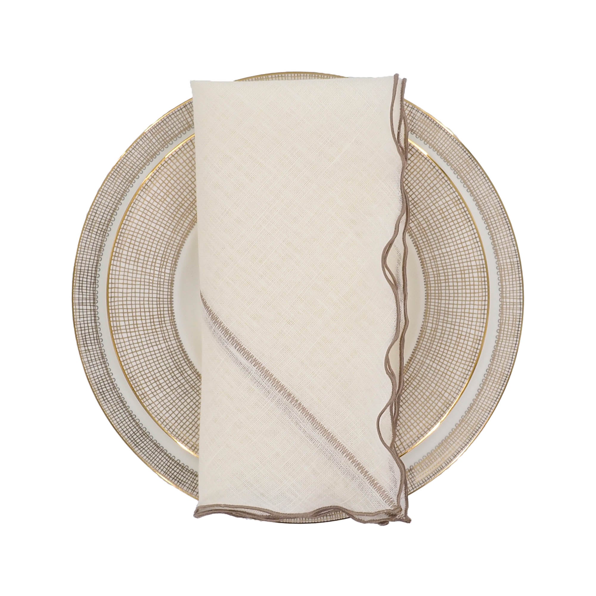 Milano Linen Napkins With Khaki Ruffled Edges Set of 4