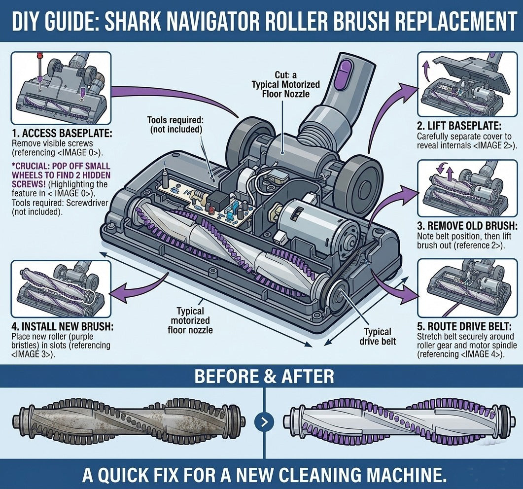 Topvacuumparts Brush Roller Kit for Shark Navigator Lift Away Vacuum  NV350 NV355 NV356 NV360 UV440 Replacement Part,1 Roller Brush+1 Belts+2 Wheels