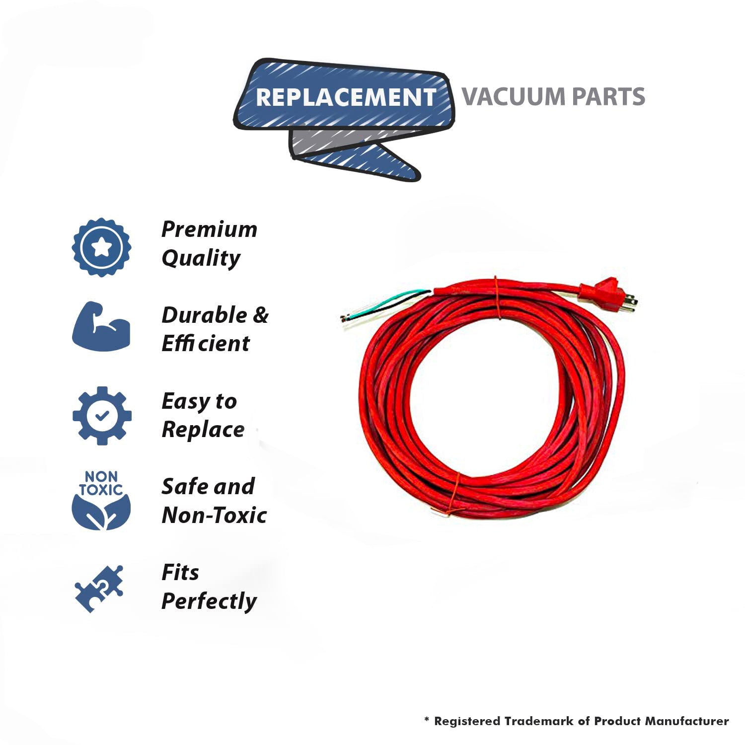 Topvacuumparts Replacement Part For Oreck Vacuum Cleaner 35' Red 3-Wire 18 Gauge Handle Mount Cord # compare to part OR-3035
