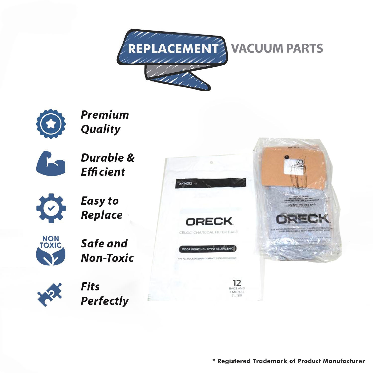 Topvacuumparts Replacement Part For oreck Vacuum Cleaner Odor Fighting Charcoal Buster B 12PK Paper Bags # compare to part PKBB12OF