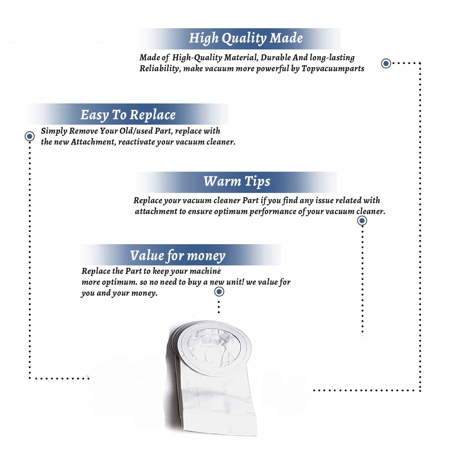 Topvacuumparts Replacement Part For Vacuum Cleaner 5 Paper BagsOreck Part # compare to part PKIM76.5