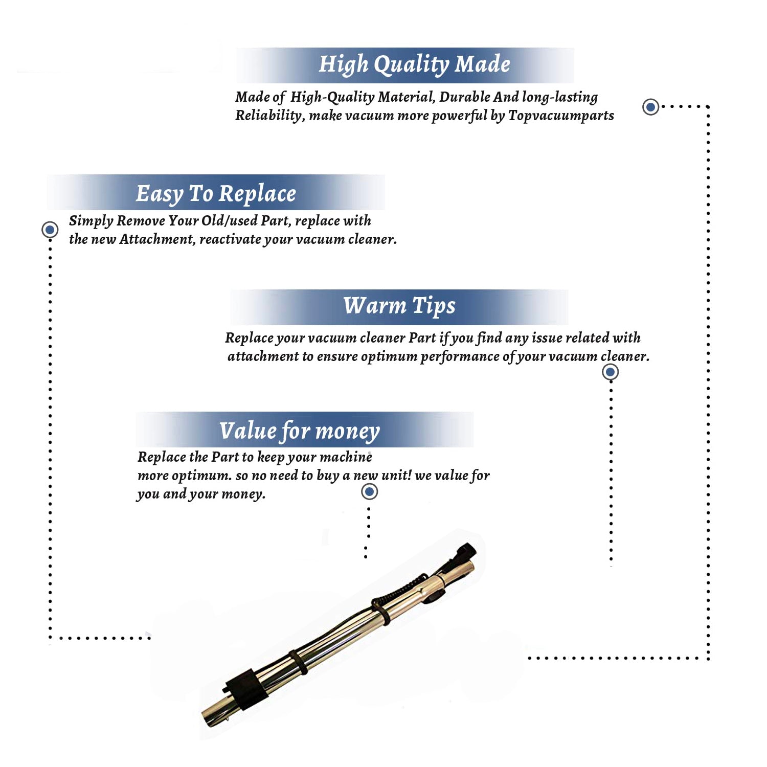 Topvacuumparts Replacement Part For Fitall Vacuum Cleaner Chrome Black Telescopic Wand with External Curly Cord # compare to part PL4747-305