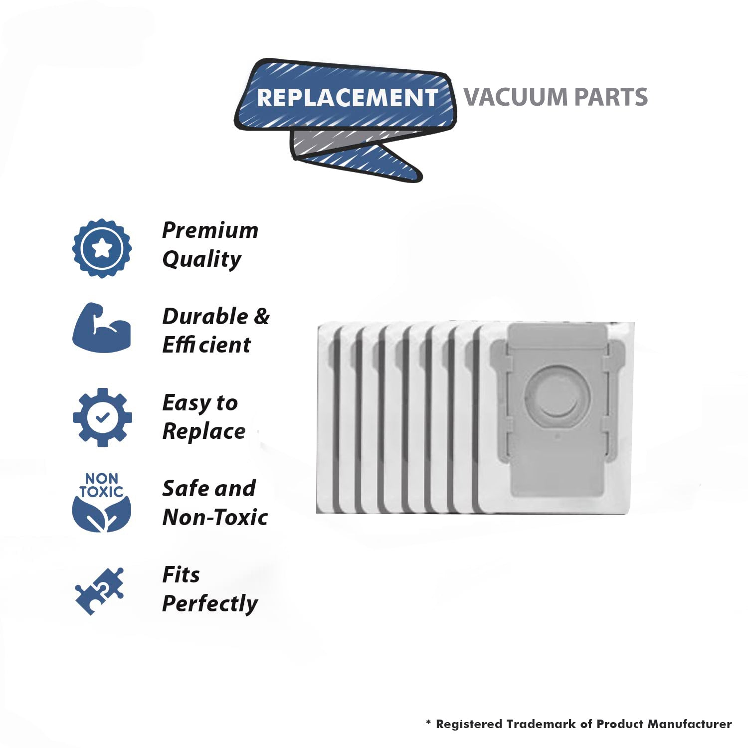 Topvacuumparts 8 Pack Vacuum Bags Effective Dust Filtration,Compatible For iRobot Roomba I & s & j Series, for i3+, i4+, i5 # compare to parts PMIB01