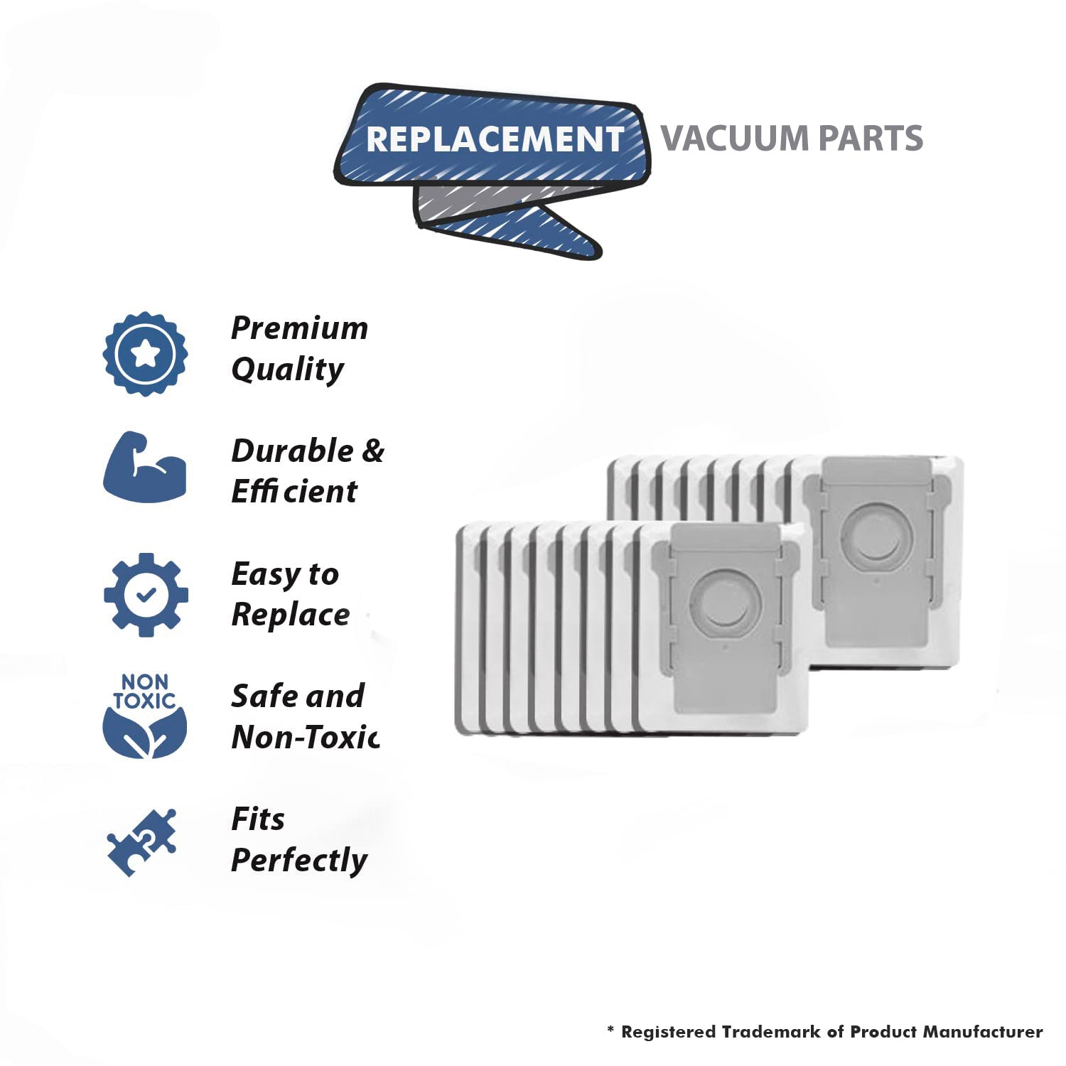 Topvacuumparts 8 Pack Vacuum Bags Effective Dust Filtration,Compatible For iRobot Roomba I & s & j Series, for i3+, i4+, i5 # compare to parts PMIB01