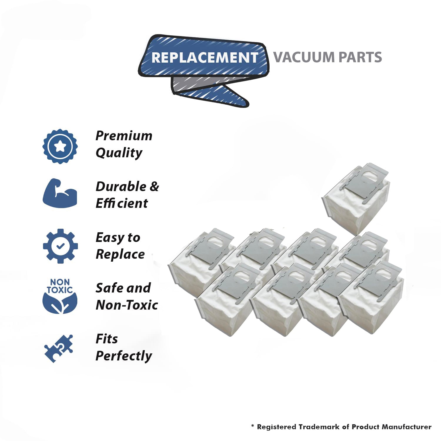 Topvacuumparts 9 Vacuum Bags, Effective Dust Filtration,Compatible For iRobot Roomba i& s & j Series, for i3+, i4 # compare to parts PMIB01