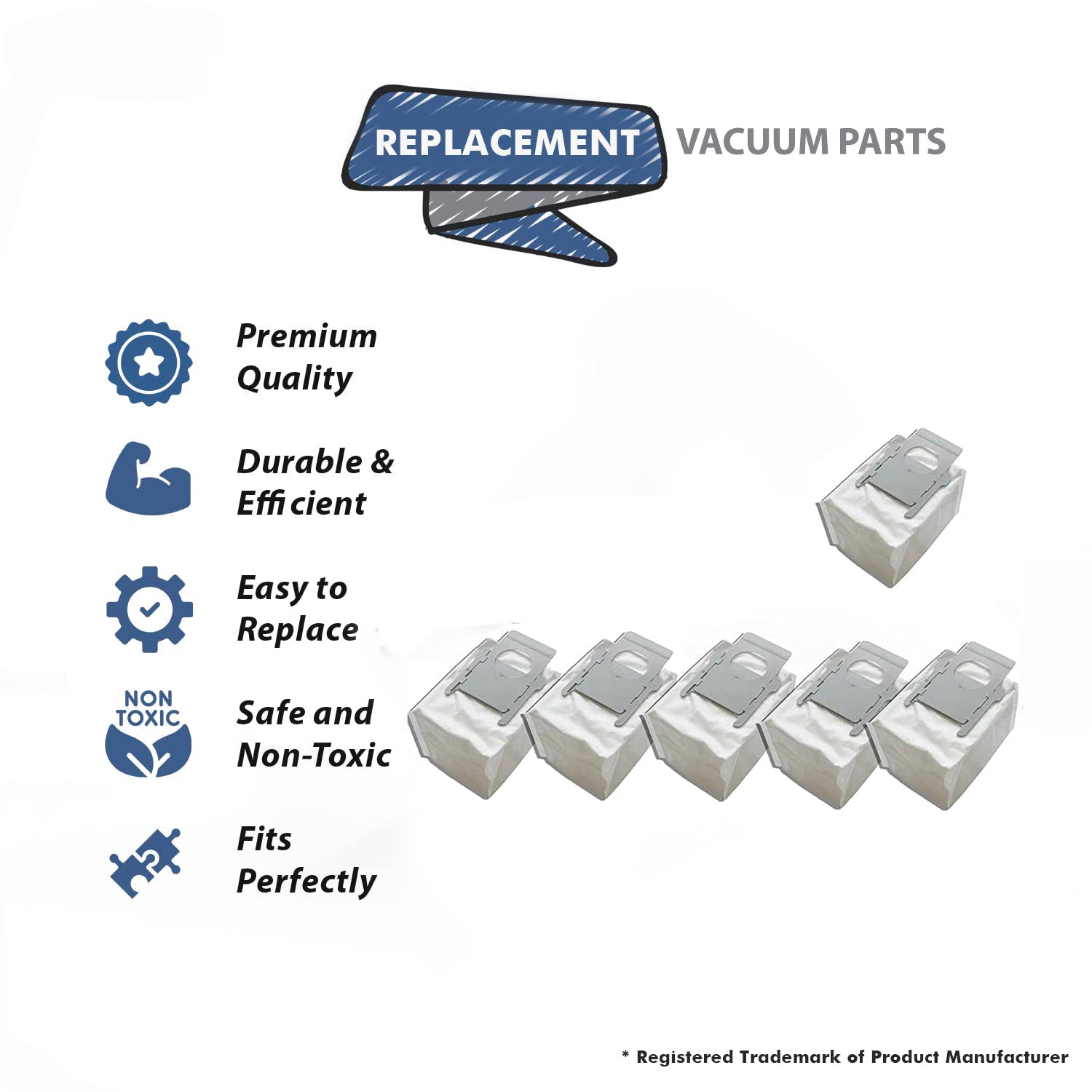 Topvacuumparts 6 Pack Vacuum Bags for irobot Roomba E5 E6i1Plus, i1, i3, i4  Series Dirt Disposal # compare to partsPMIB01