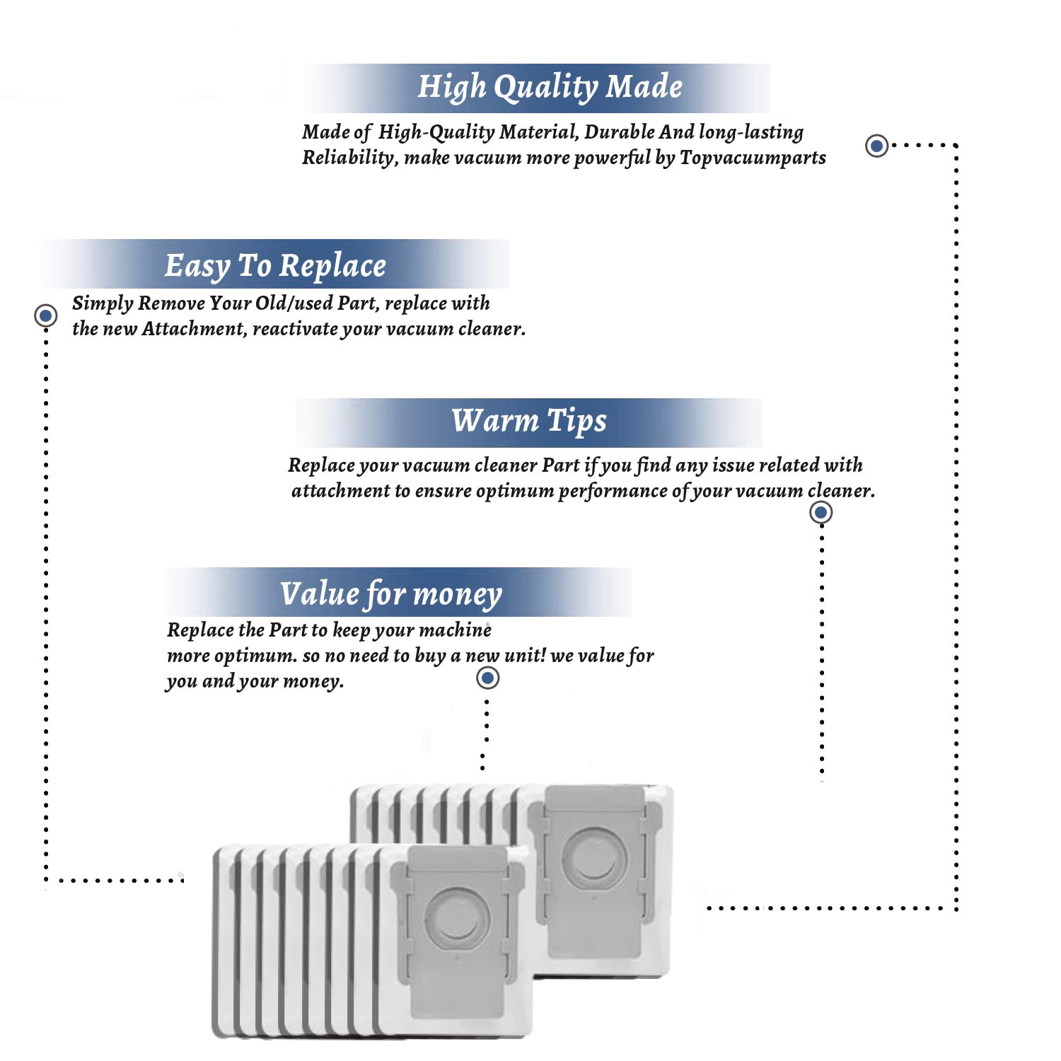 Topvacuumparts 16 Pack Vacuum Bags for irobot Roomba i7, i7+, i8, i8+, i3, i3+, i4, i4 # compare to parts PMIB001