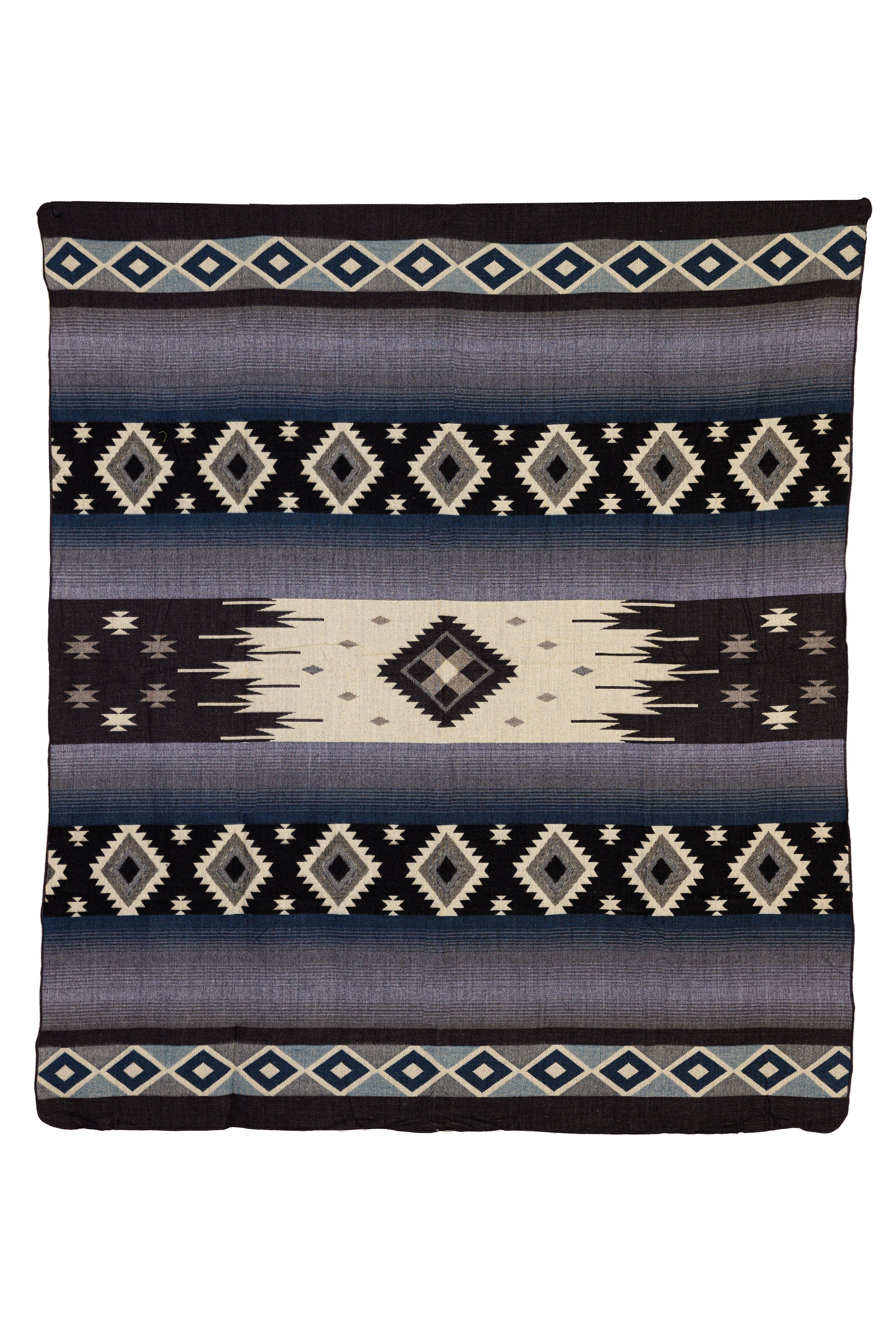 Handwoven Reversible Diamond Dark Blue Gray & Black Alpaca Throw Blanket - Yachana Collection