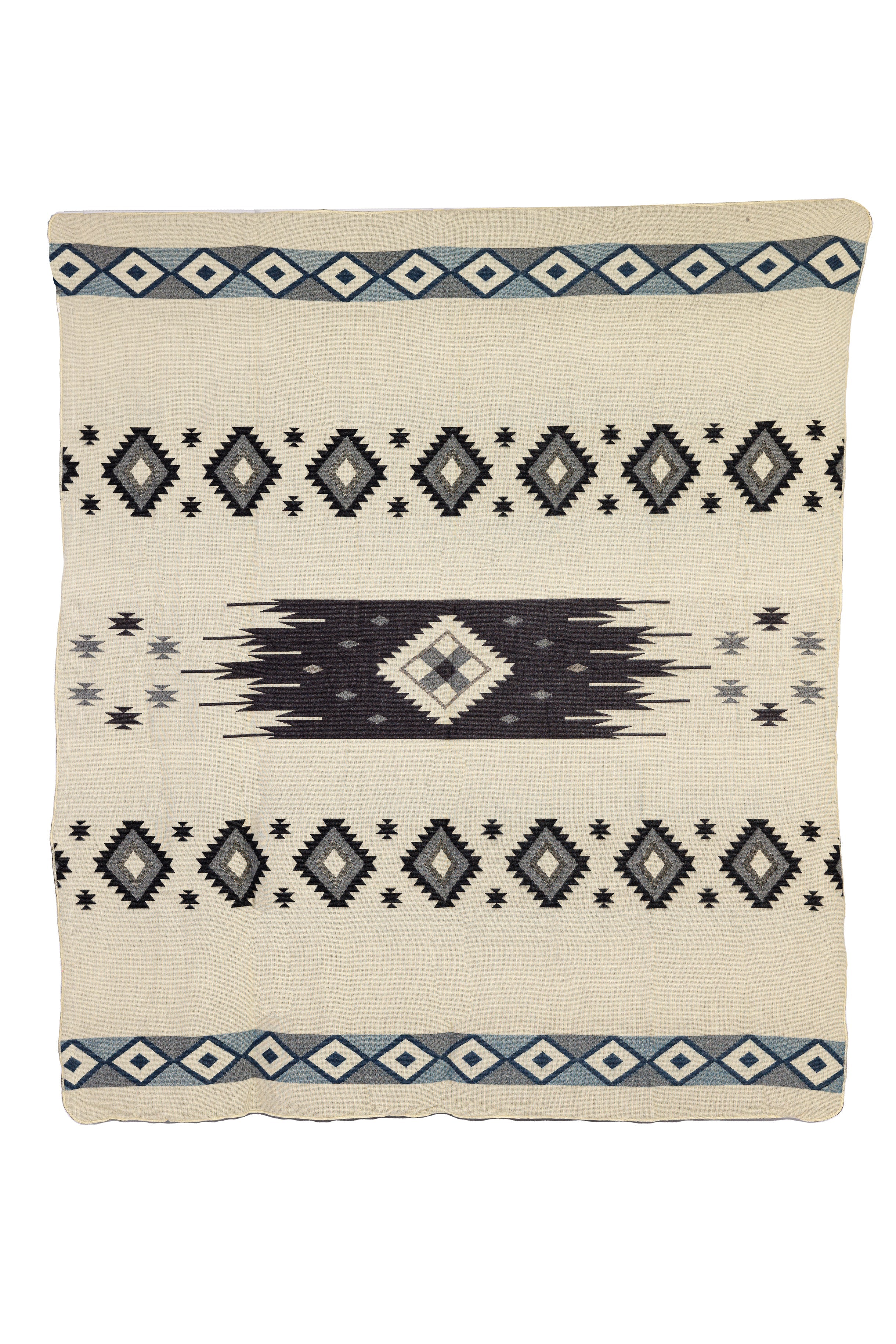 Handwoven Reversible Diamond Dark Blue Gray & Black Alpaca Throw Blanket - Yachana Collection