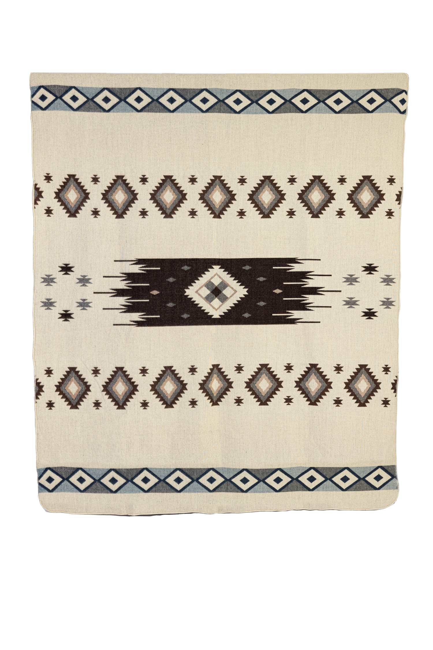 Handwoven Reversible Sunset Diamond Red Brown Blue & Cream Alpaca Throw Blanket - Yachana Collection