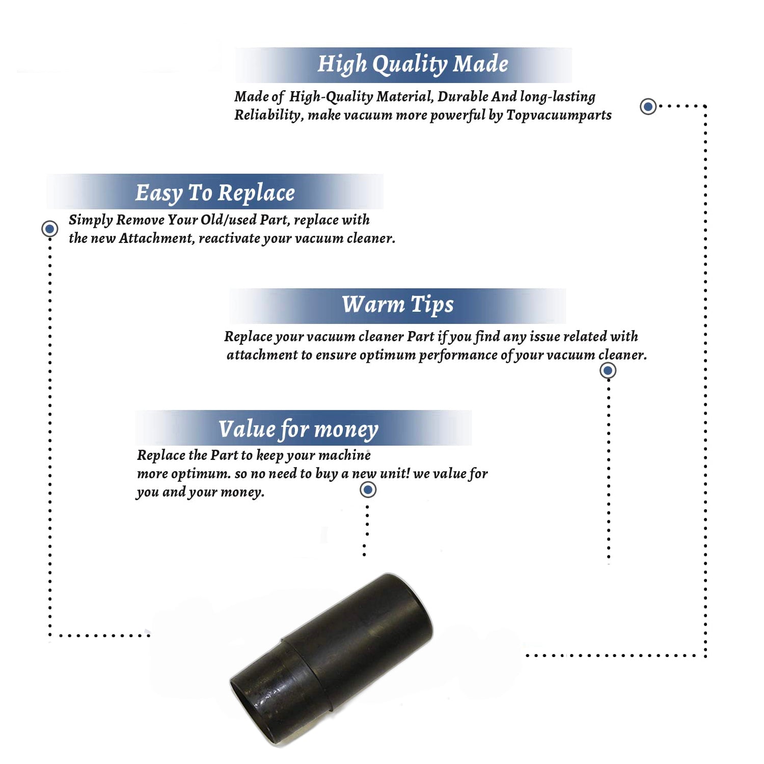 Topvacuumparts Replacement Part For Royal Vacuum Cleaner Black Plastic Adapter # compare to part ROR-5700