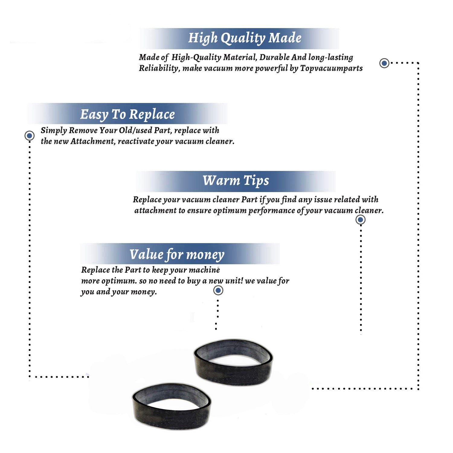 Topvacuumparts Replacement For 1650, 2800, 4375, 5825 Vacuum Cleaner DVC Flat Belts # Compare to Part 1055