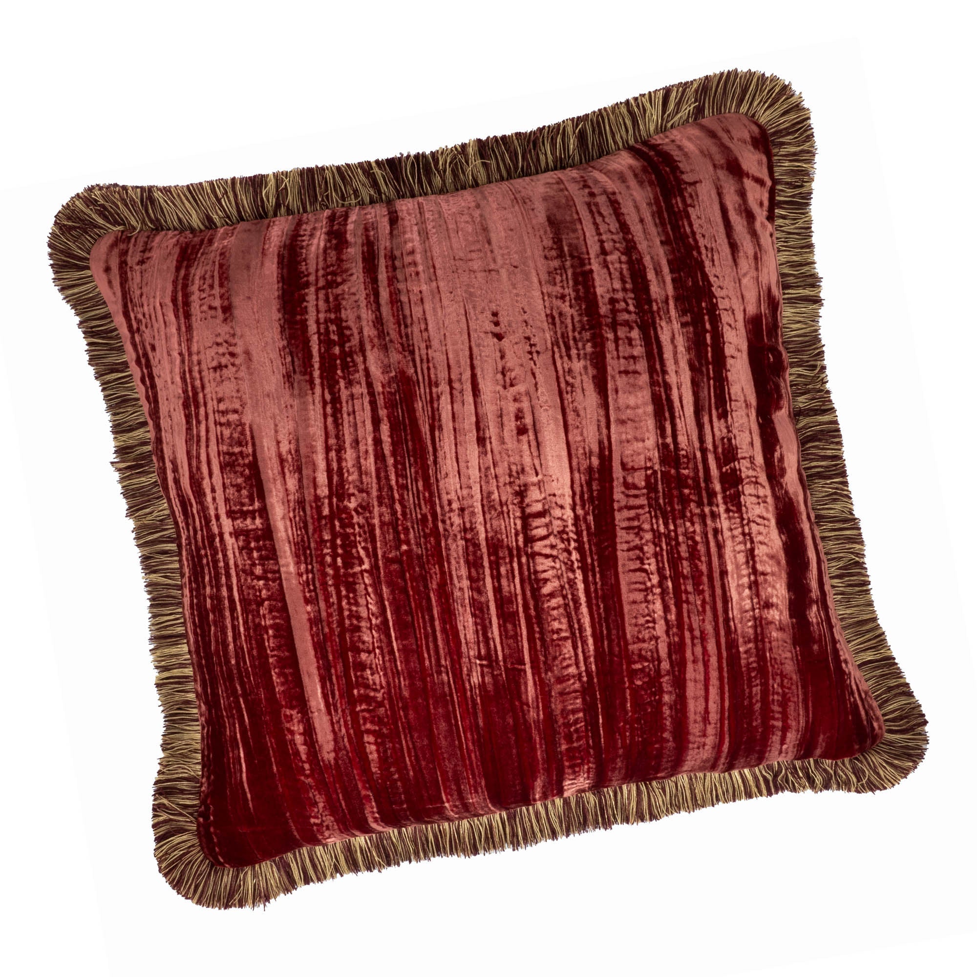 Red Fringed Silk Velvet Throw Pillow 20
