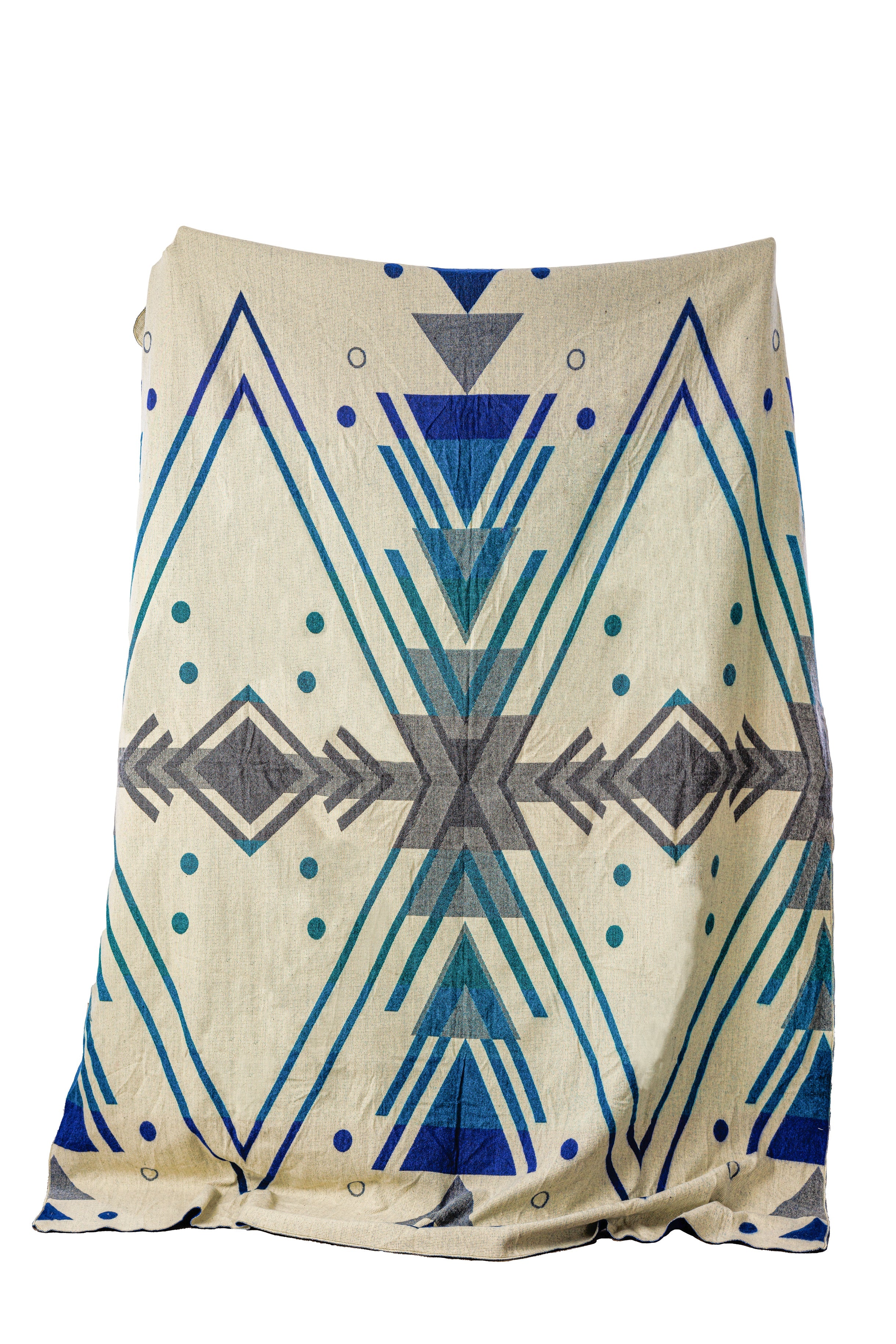 Handwoven Reversible Chevron Vibrant Blues Alpaca Throw Blanket - Yachana Collection