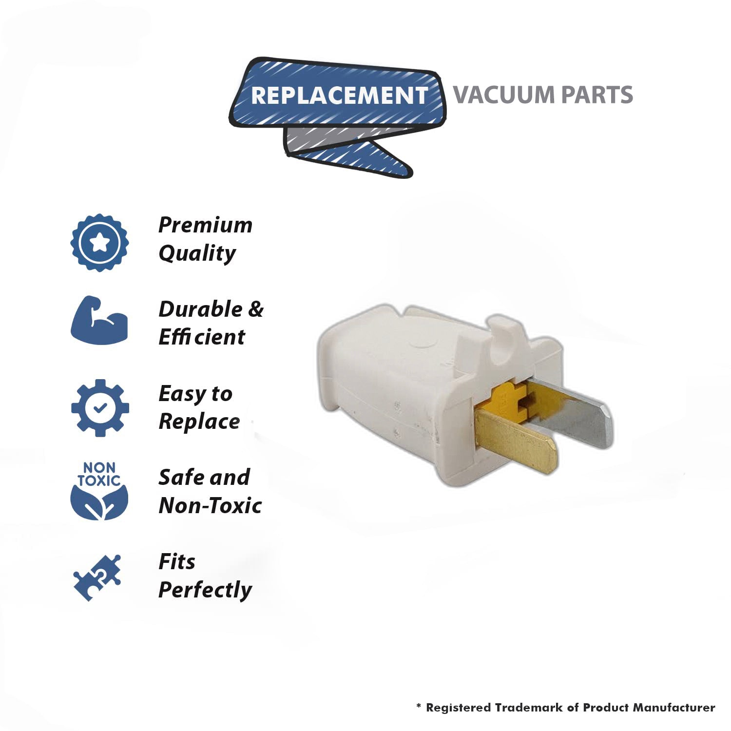 Topvacuumparts Replacement Part For Fitall 15amp, 125volt Vacuum Cleaner White Male 2-Wire Electrical plug # compare to part SA940W