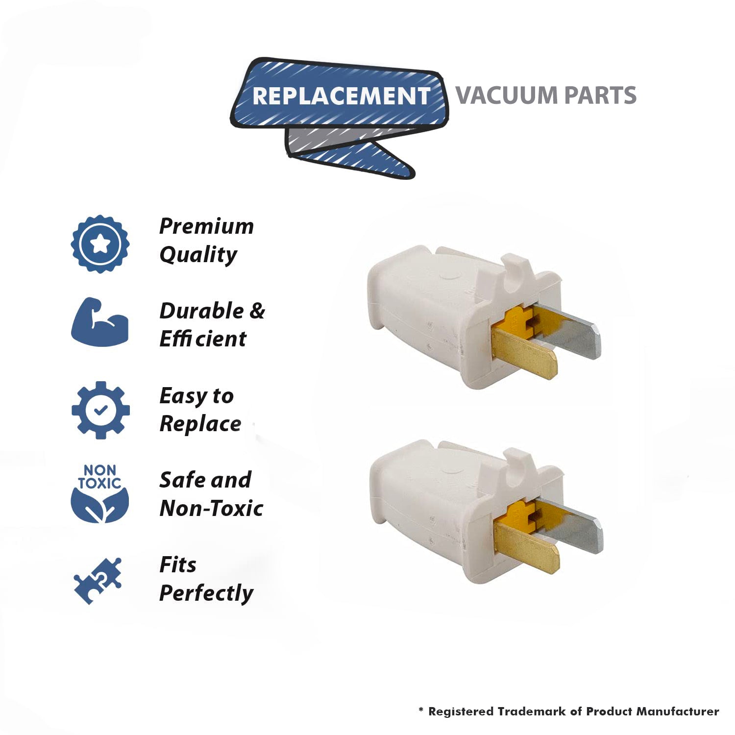 Topvacuumparts Replacement Part For Fitall 15amp, 125volt Vacuum Cleaner White Male 2-Wire Electrical plug (2-Pack) # compare to part SA940W