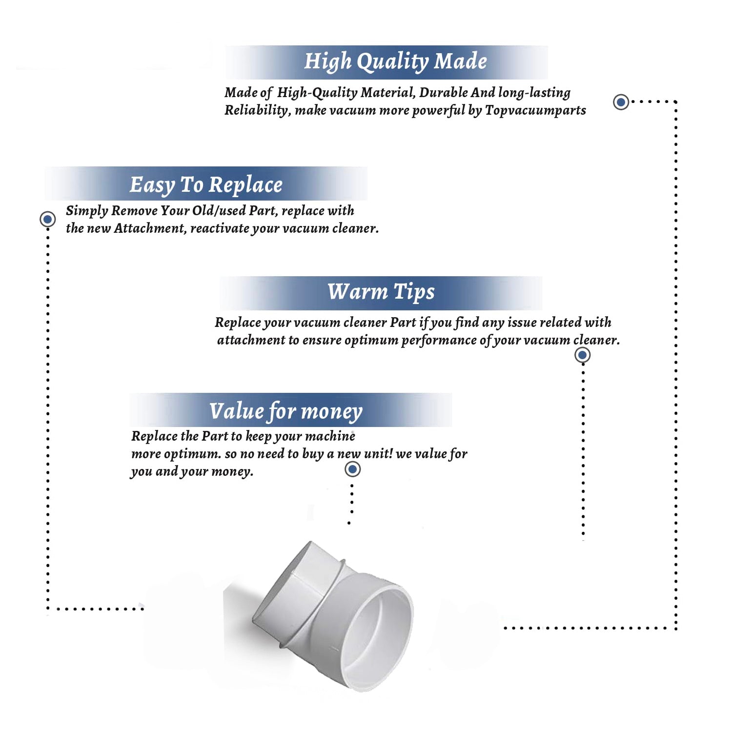 Topvacuumparts Replacement Part For Plastiflex Vacuum White Spigot 45 Degree Fitting # compare to part SV8060